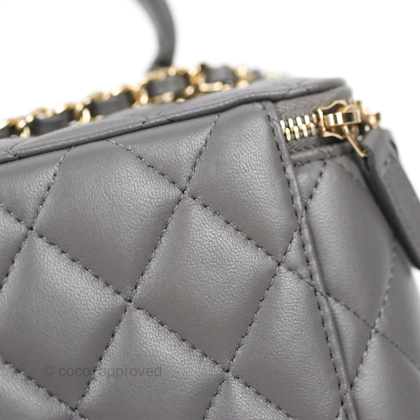 Chanel Vanity Rectangular Top Handle Grey Lambskin Gold Hardware