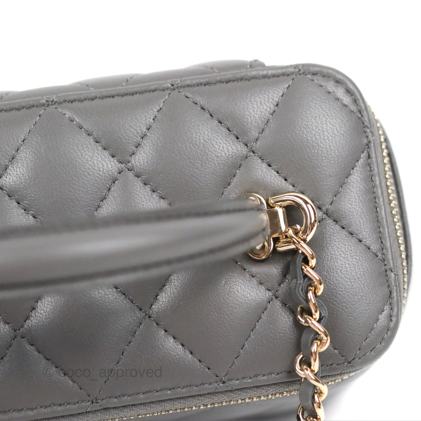 Chanel Vanity Rectangular Top Handle Grey Lambskin Gold Hardware