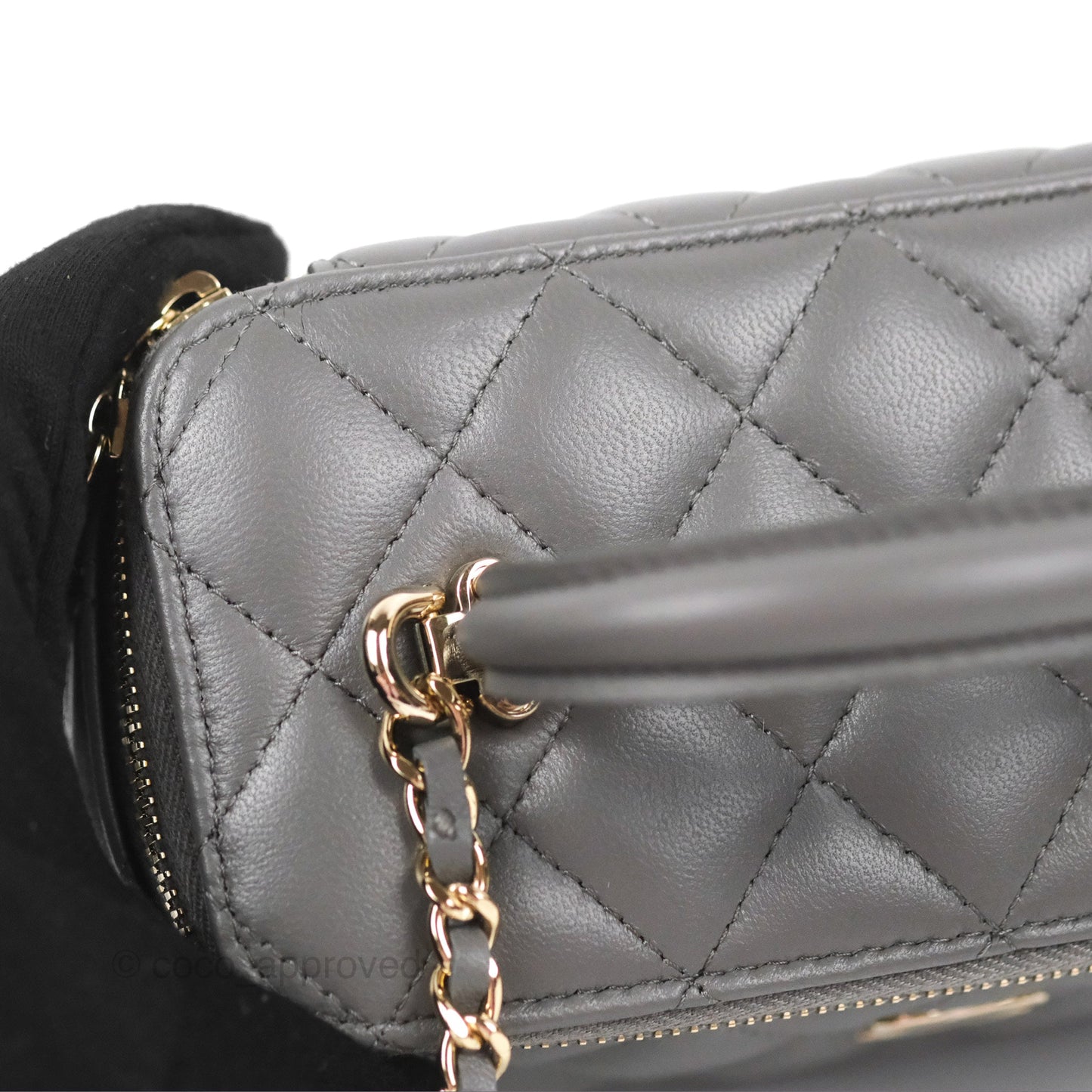 Chanel Vanity Rectangular Top Handle Grey Lambskin Gold Hardware