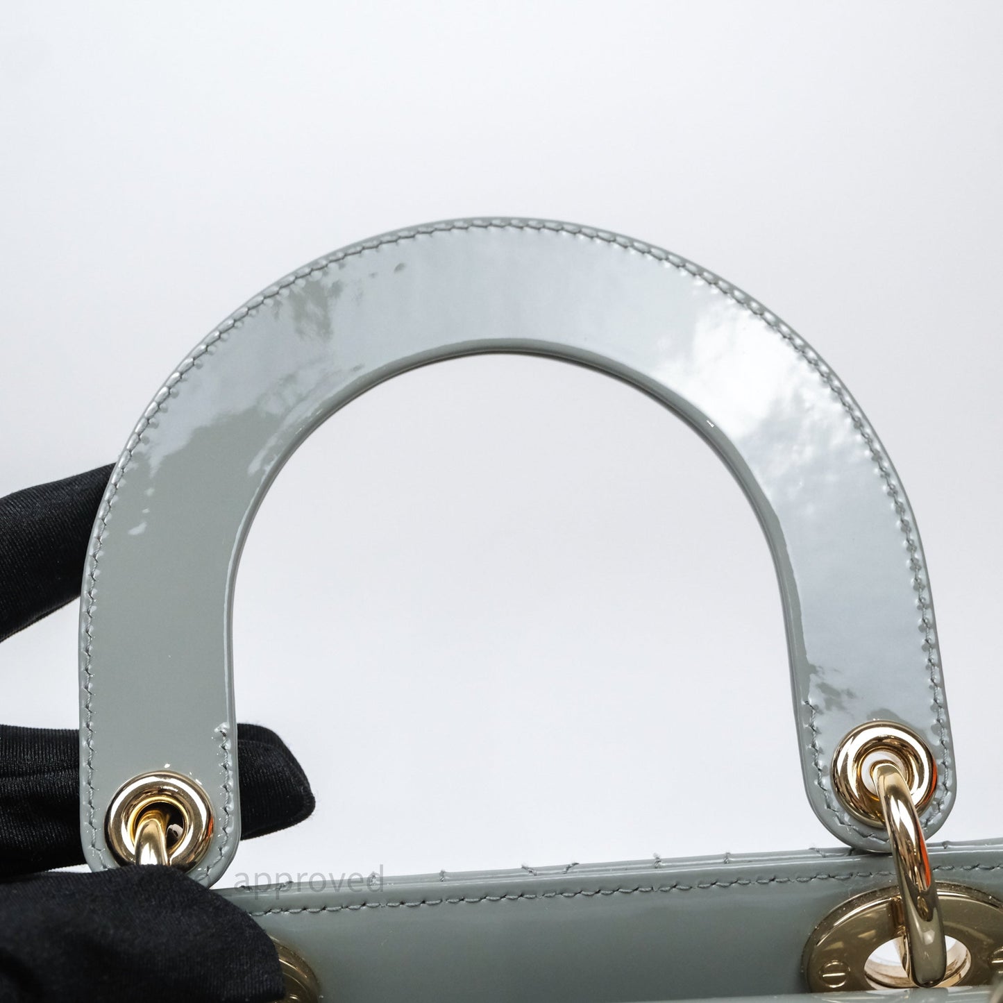 Christian Dior Lady Dior Green Grey Patent Cannage Gold Hardware