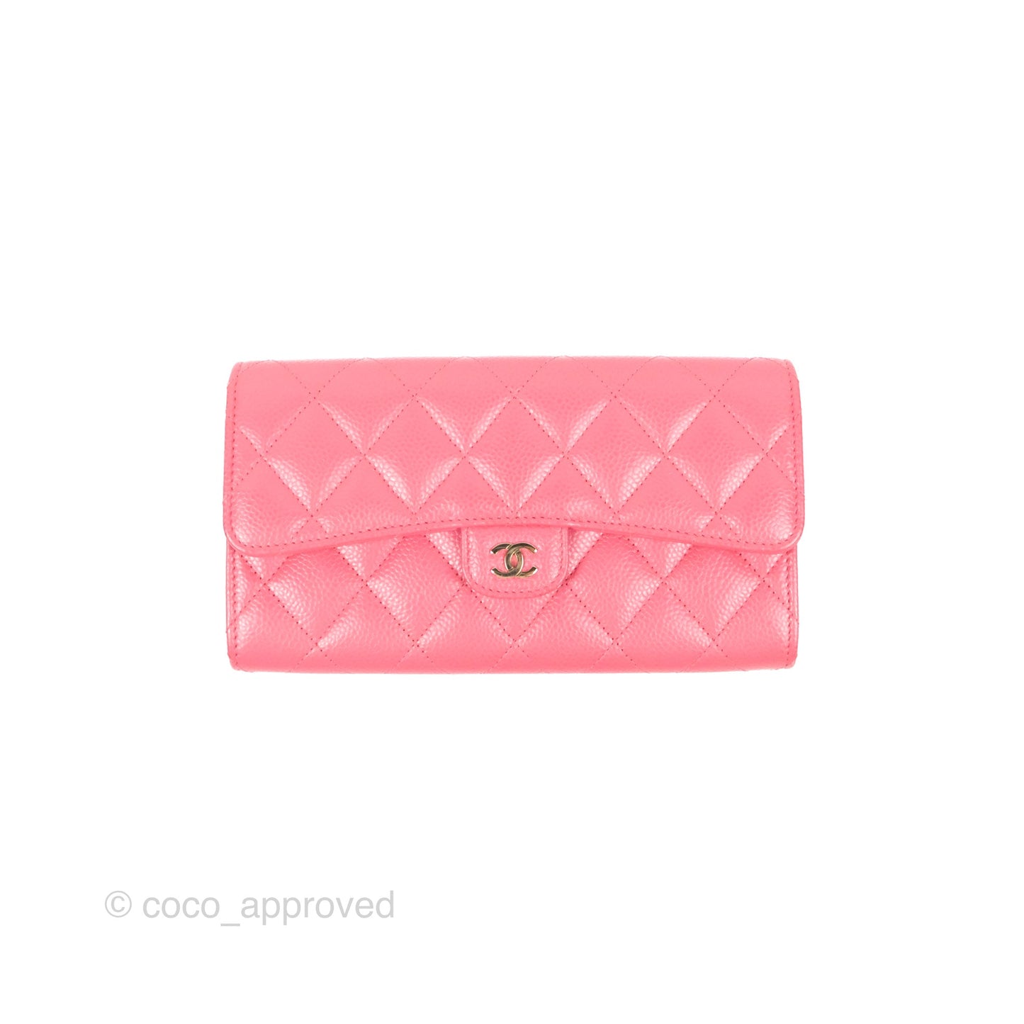Chanel Quilted Classic Zip Long Wallet Pink Caviar Gold Hardware