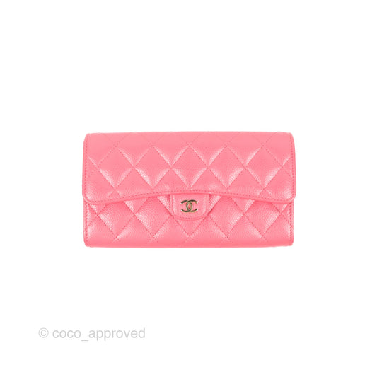 Chanel Quilted Classic Zip Long Wallet Pink Caviar Gold Hardware