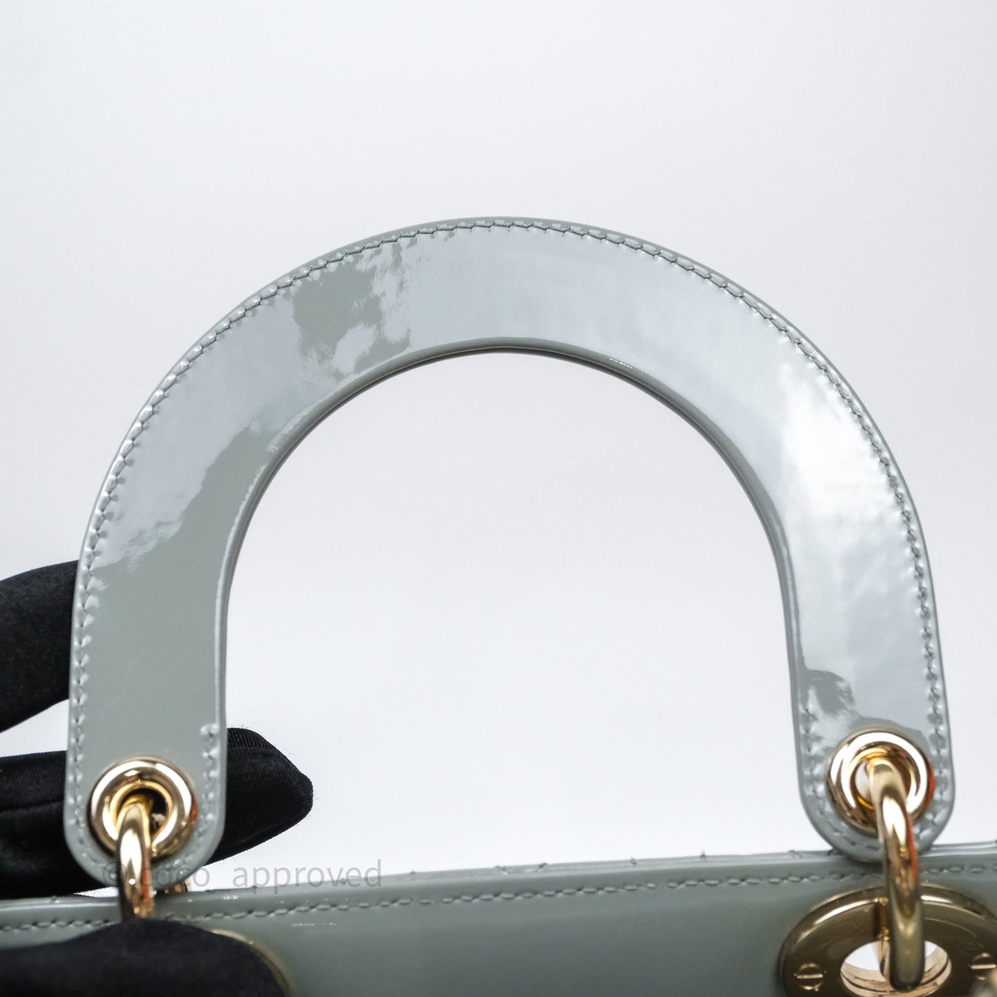 Christian Dior Lady Dior Green Grey Patent Cannage Gold Hardware