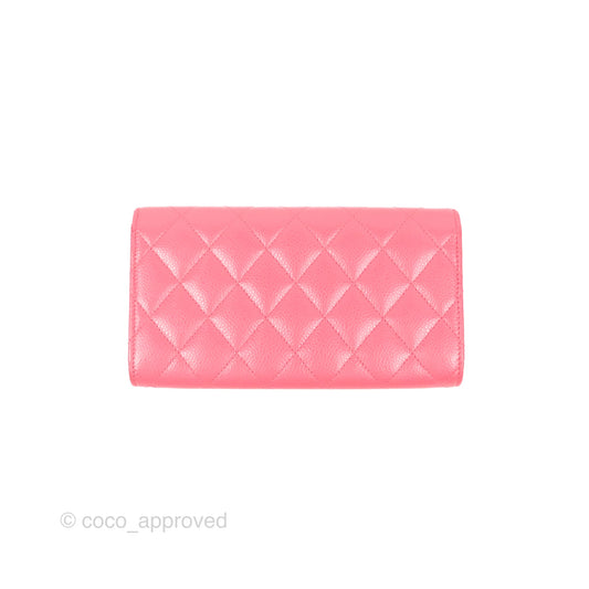 Chanel Quilted Classic Zip Long Wallet Pink Caviar Gold Hardware