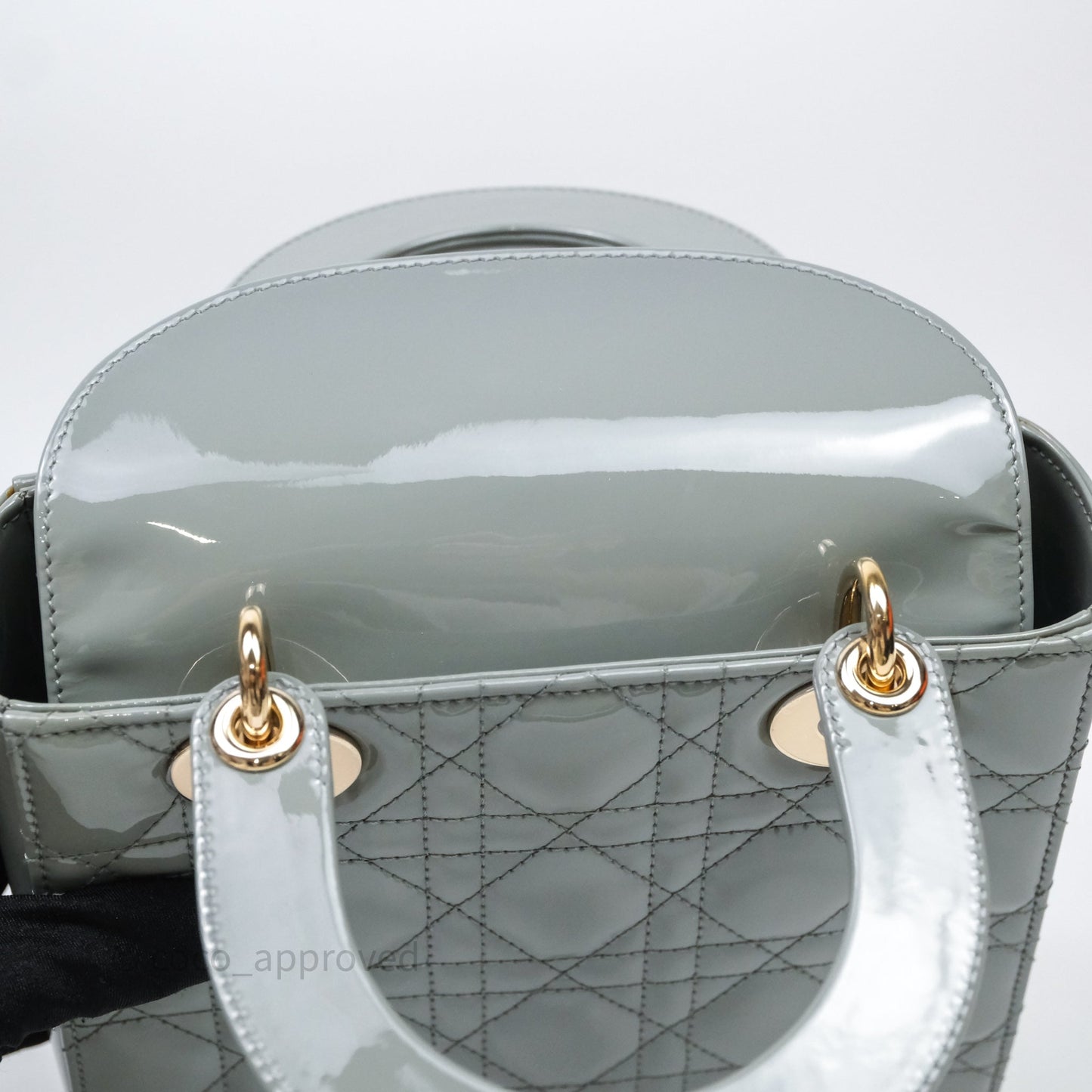 Christian Dior Lady Dior Green Grey Patent Cannage Gold Hardware