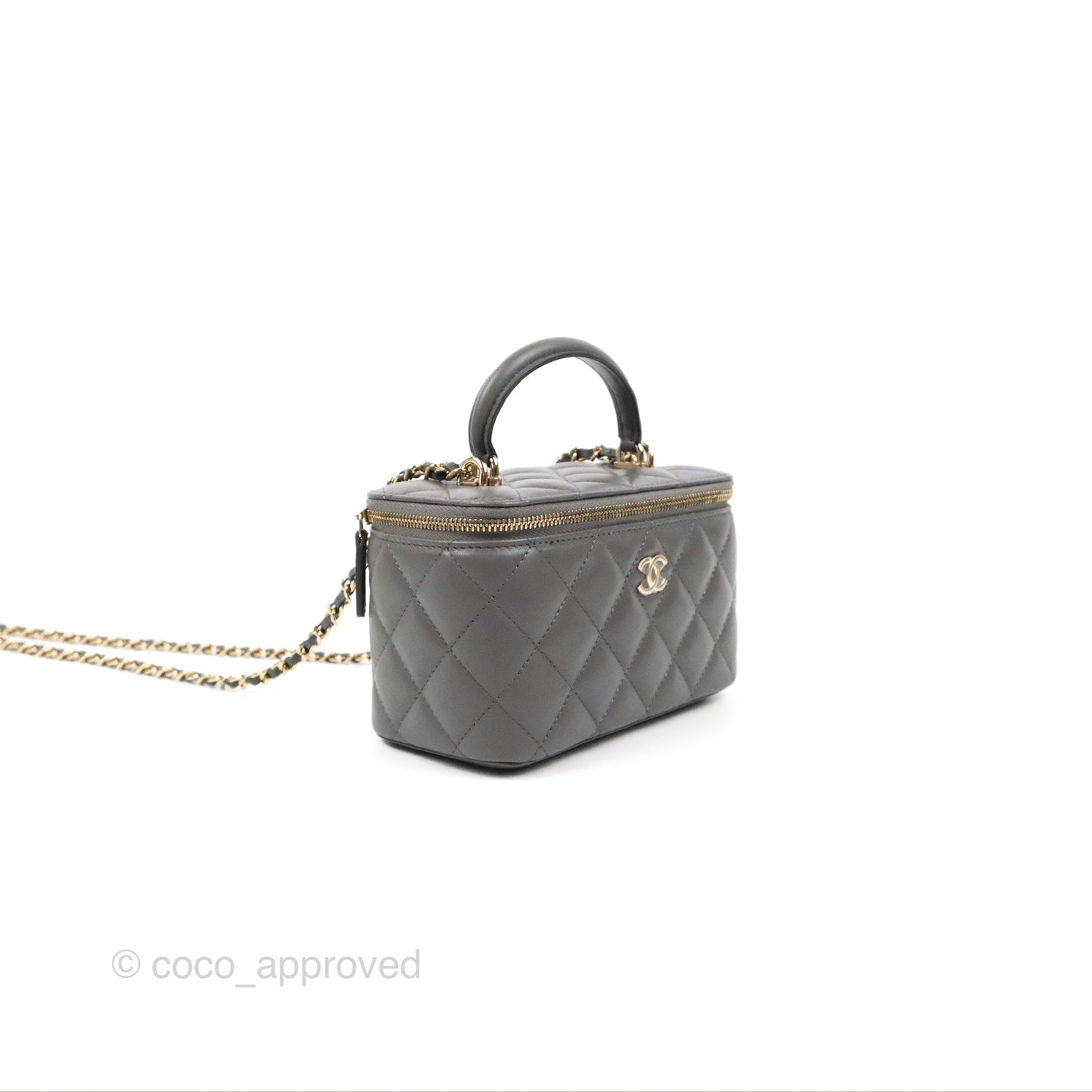 Chanel Vanity Rectangular Top Handle Grey Lambskin Gold Hardware