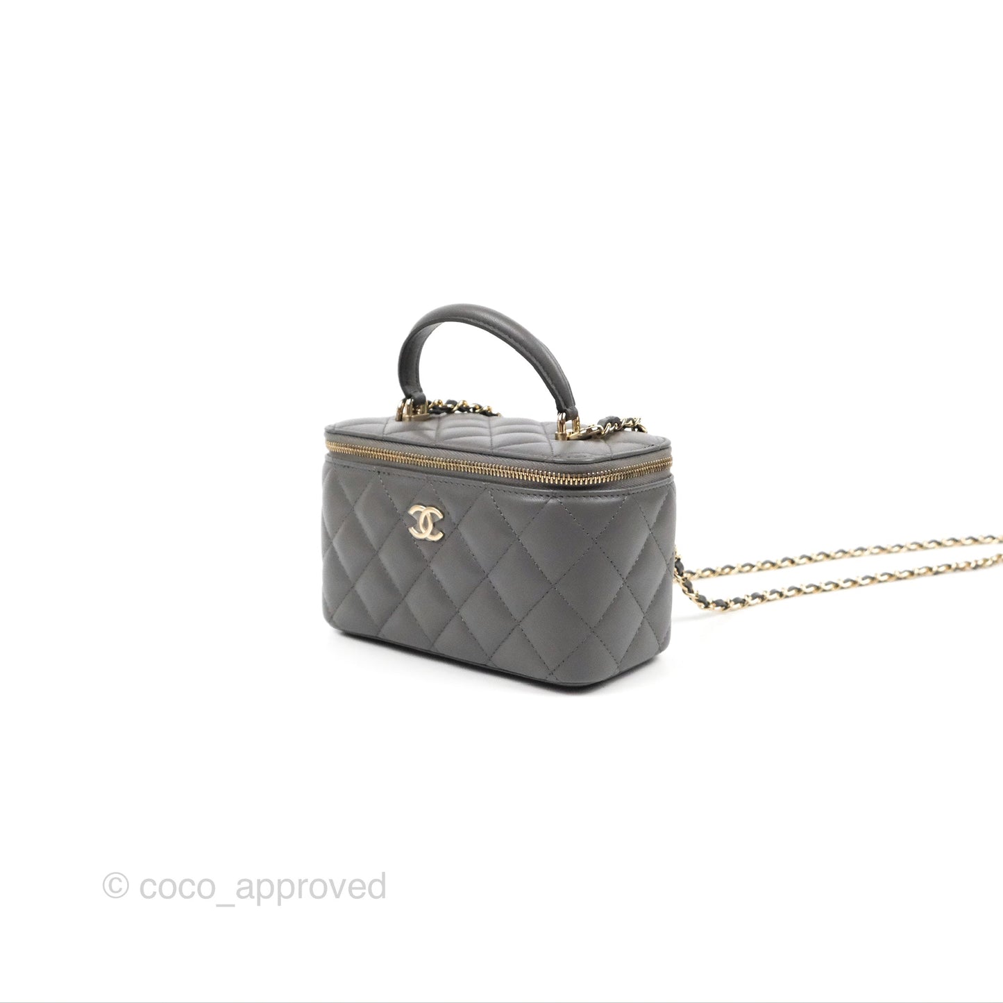 Chanel Vanity Rectangular Top Handle Grey Lambskin Gold Hardware