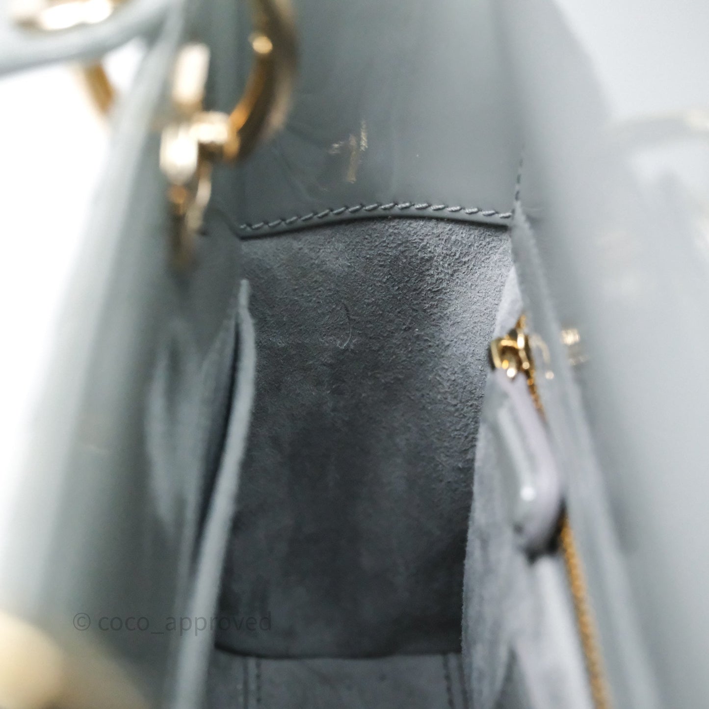Christian Dior Lady Dior Green Grey Patent Cannage Gold Hardware