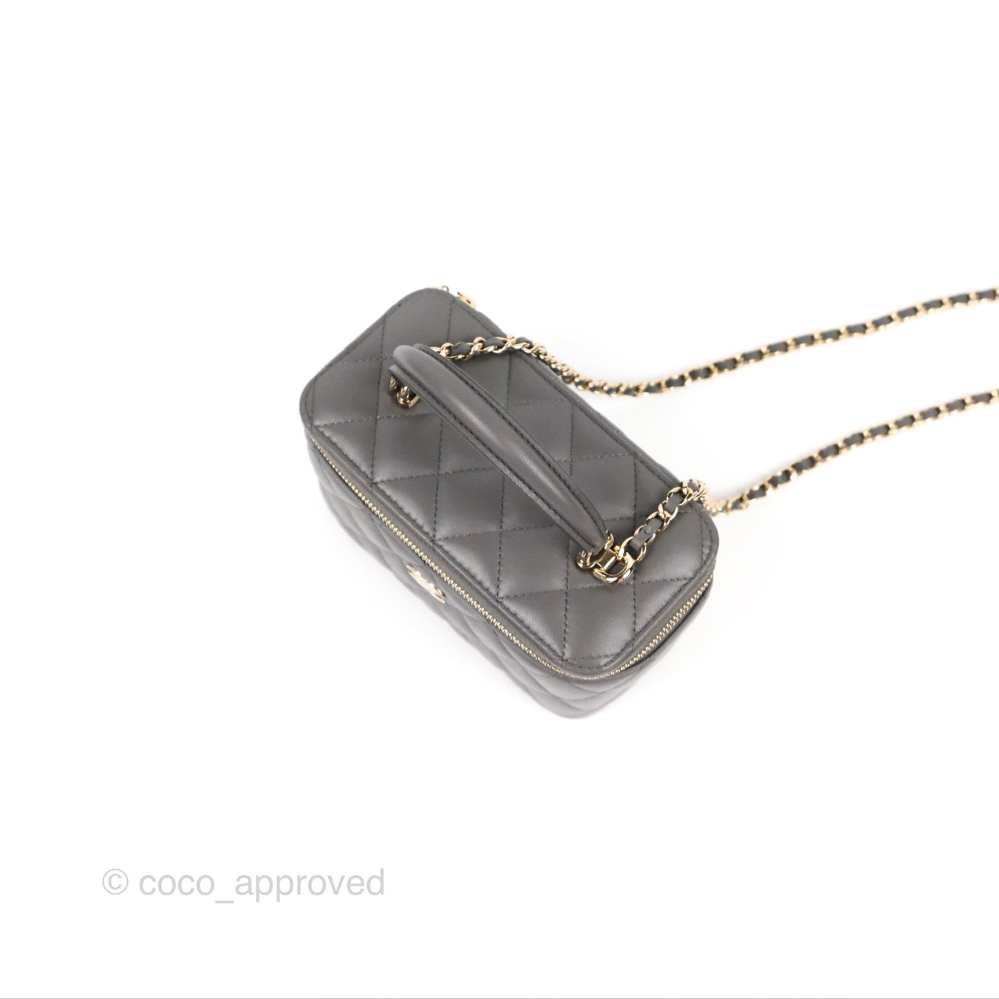 Chanel Vanity Rectangular Top Handle Grey Lambskin Gold Hardware
