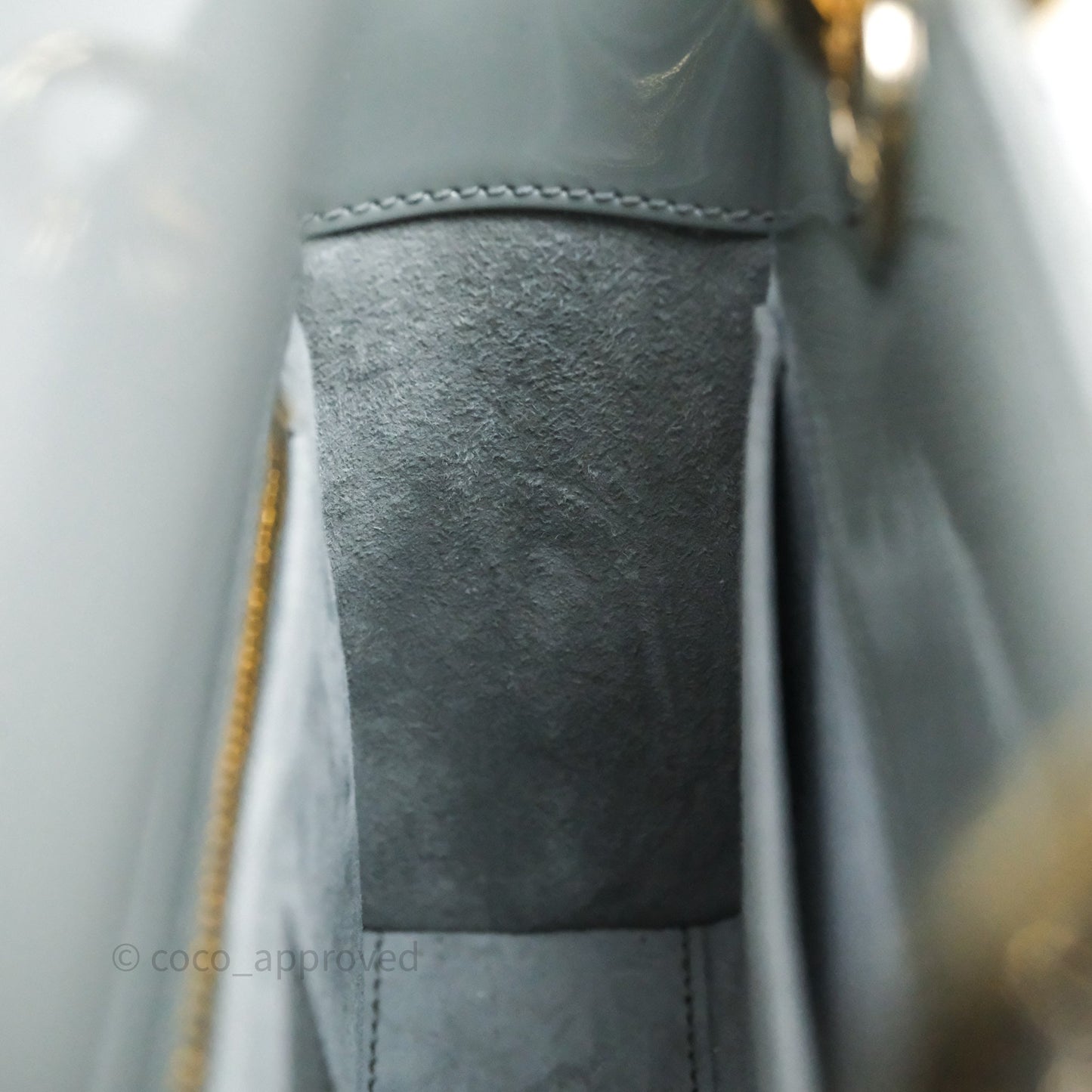 Christian Dior Lady Dior Green Grey Patent Cannage Gold Hardware