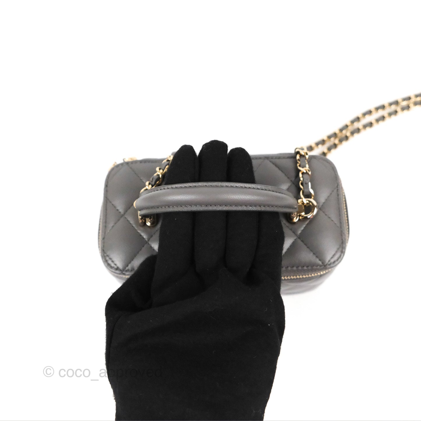 Chanel Vanity Rectangular Top Handle Grey Lambskin Gold Hardware