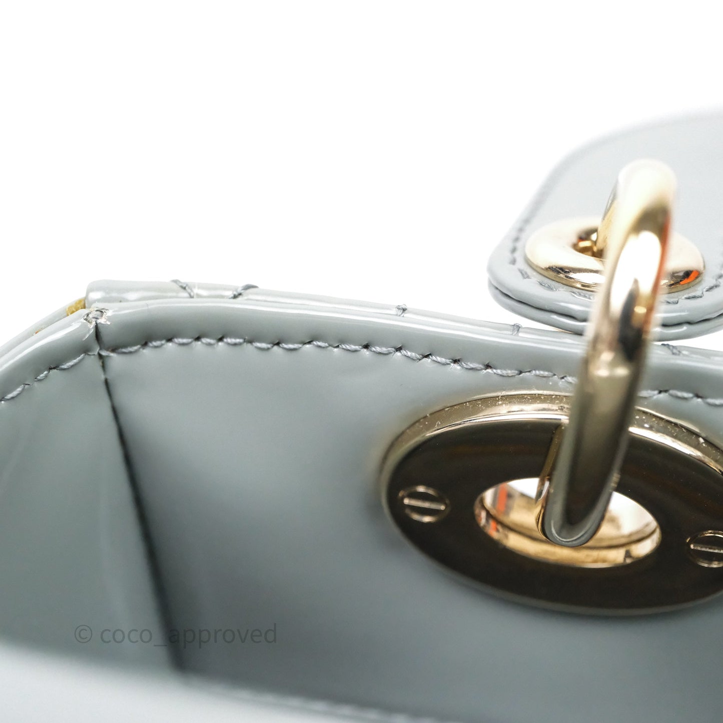 Christian Dior Lady Dior Green Grey Patent Cannage Gold Hardware