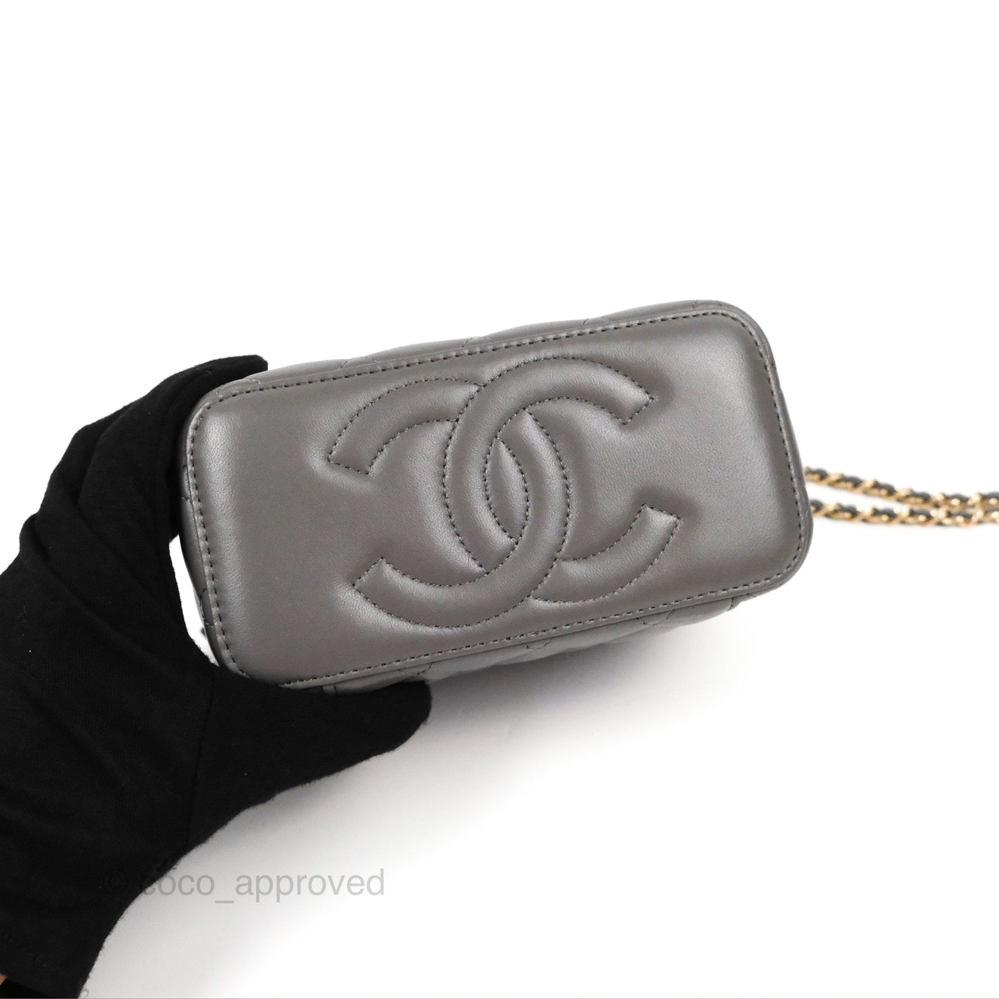 Chanel Vanity Rectangular Top Handle Grey Lambskin Gold Hardware