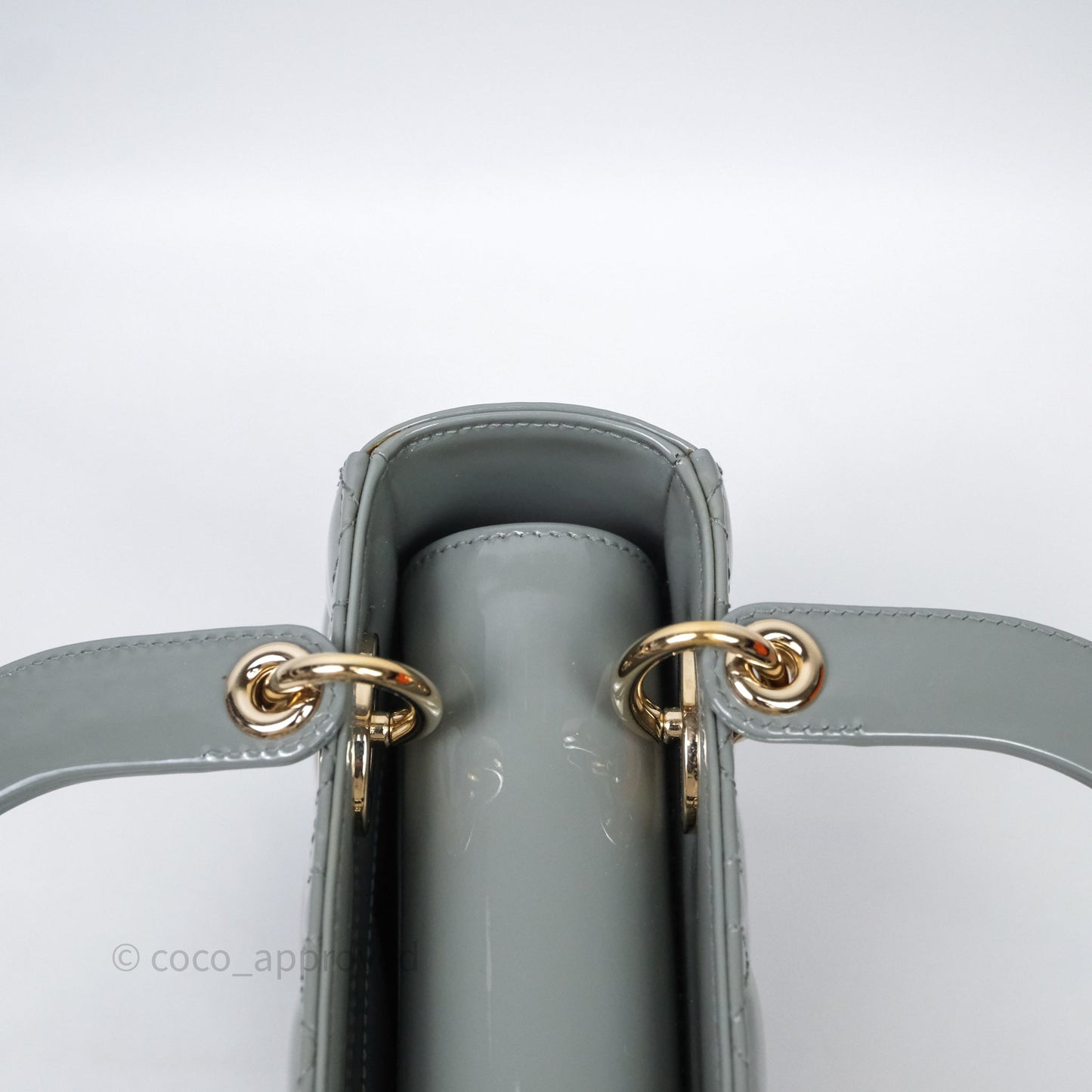 Christian Dior Lady Dior Green Grey Patent Cannage Gold Hardware