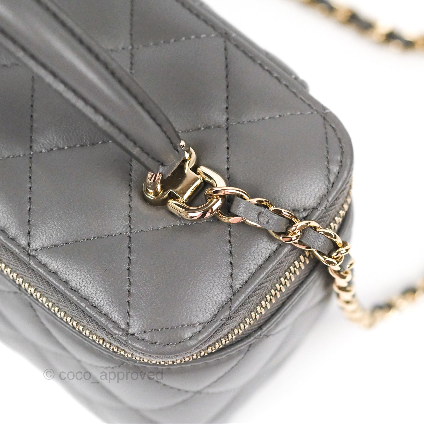 Chanel Vanity Rectangular Top Handle Grey Lambskin Gold Hardware