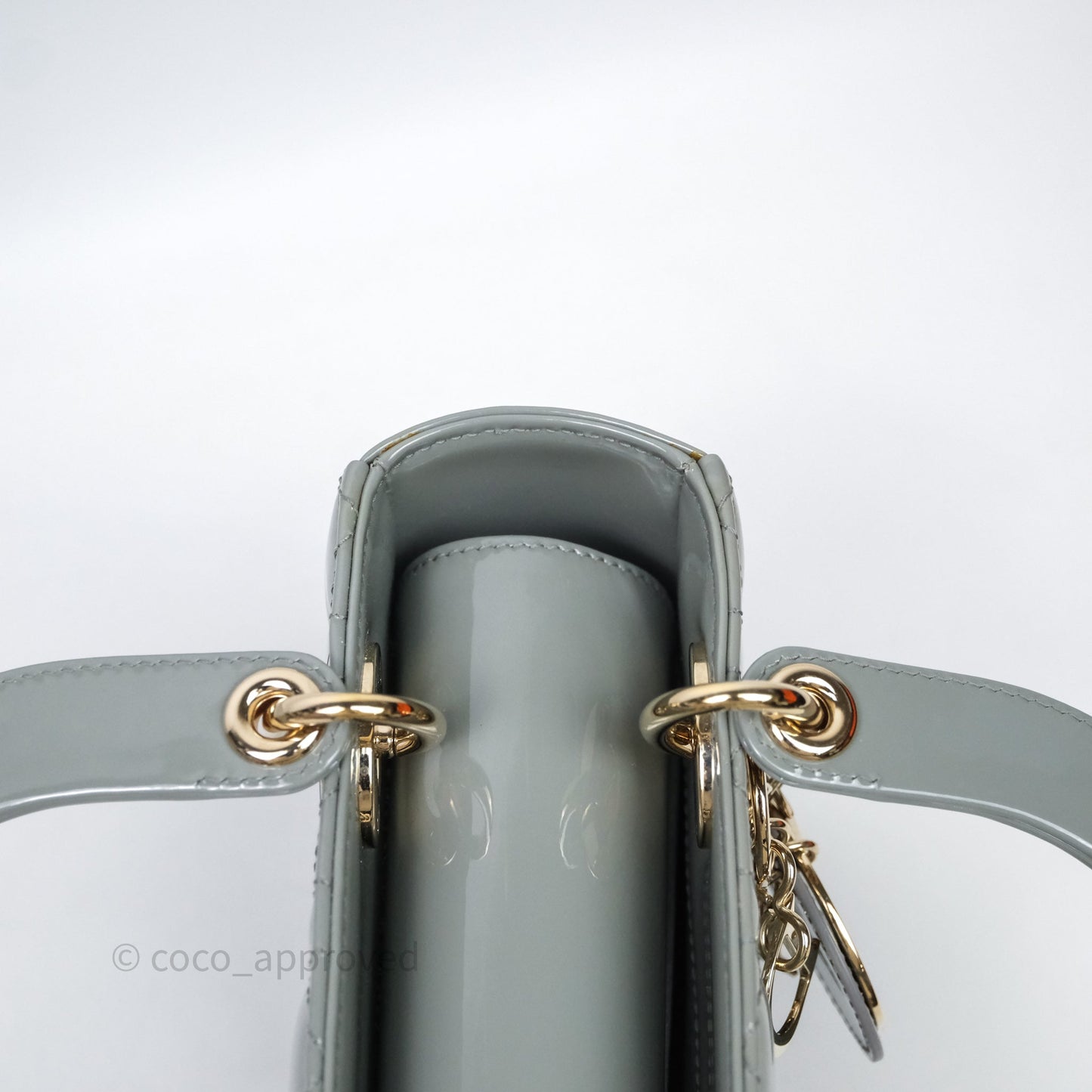 Christian Dior Lady Dior Green Grey Patent Cannage Gold Hardware