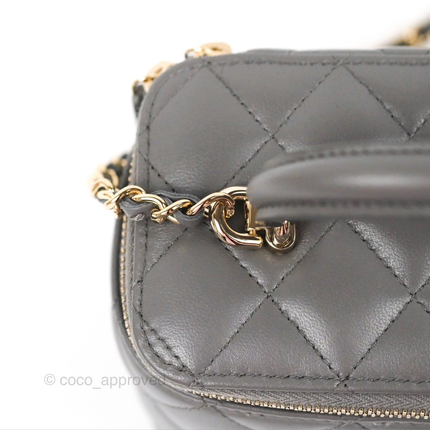 Chanel Vanity Rectangular Top Handle Grey Lambskin Gold Hardware