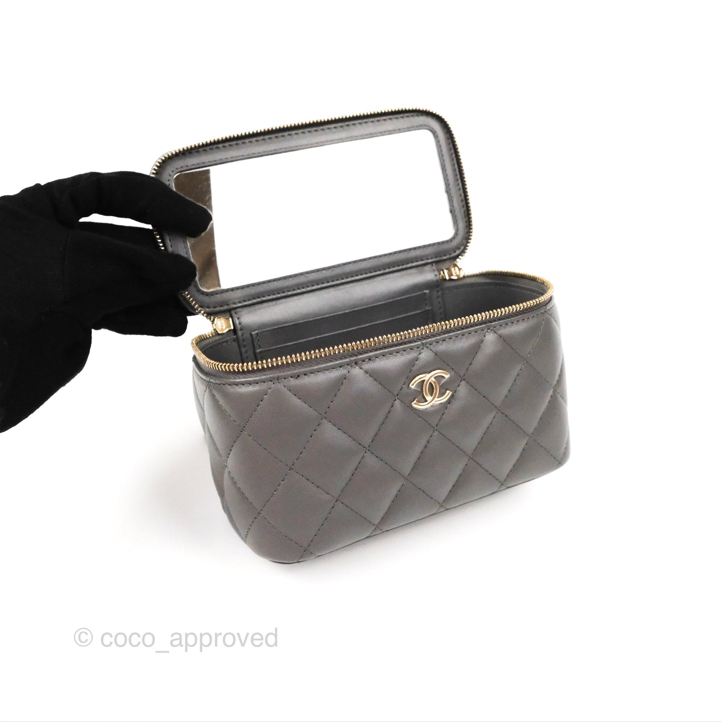 Chanel Vanity Rectangular Top Handle Grey Lambskin Gold Hardware