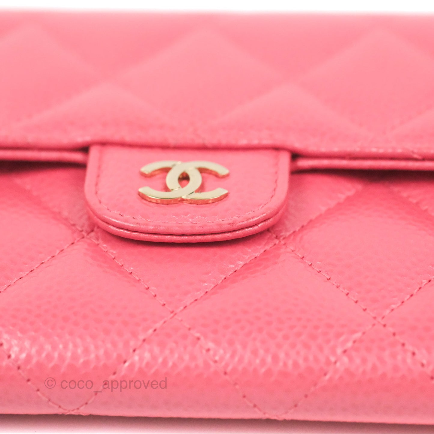 Chanel Quilted Classic Zip Long Wallet Pink Caviar Gold Hardware