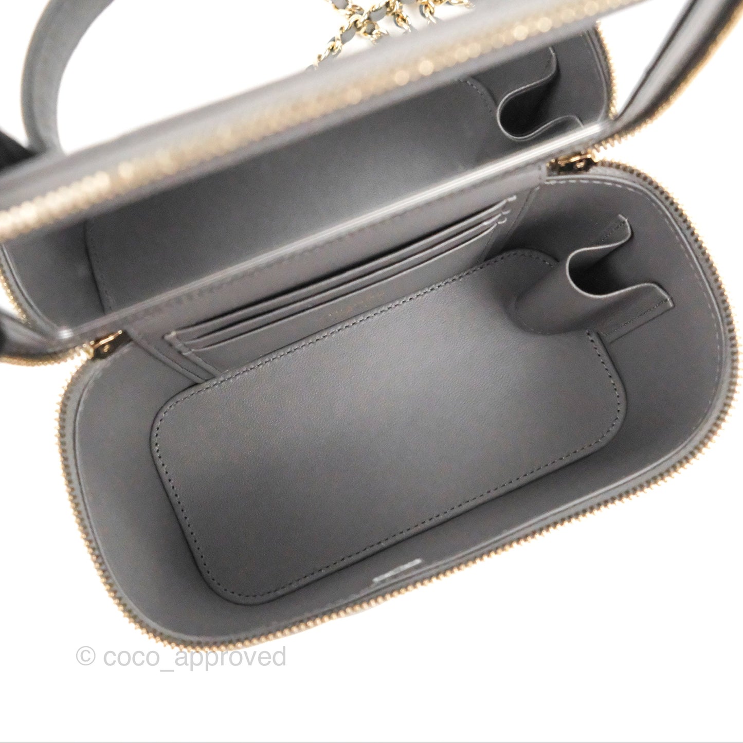 Chanel Vanity Rectangular Top Handle Grey Lambskin Gold Hardware