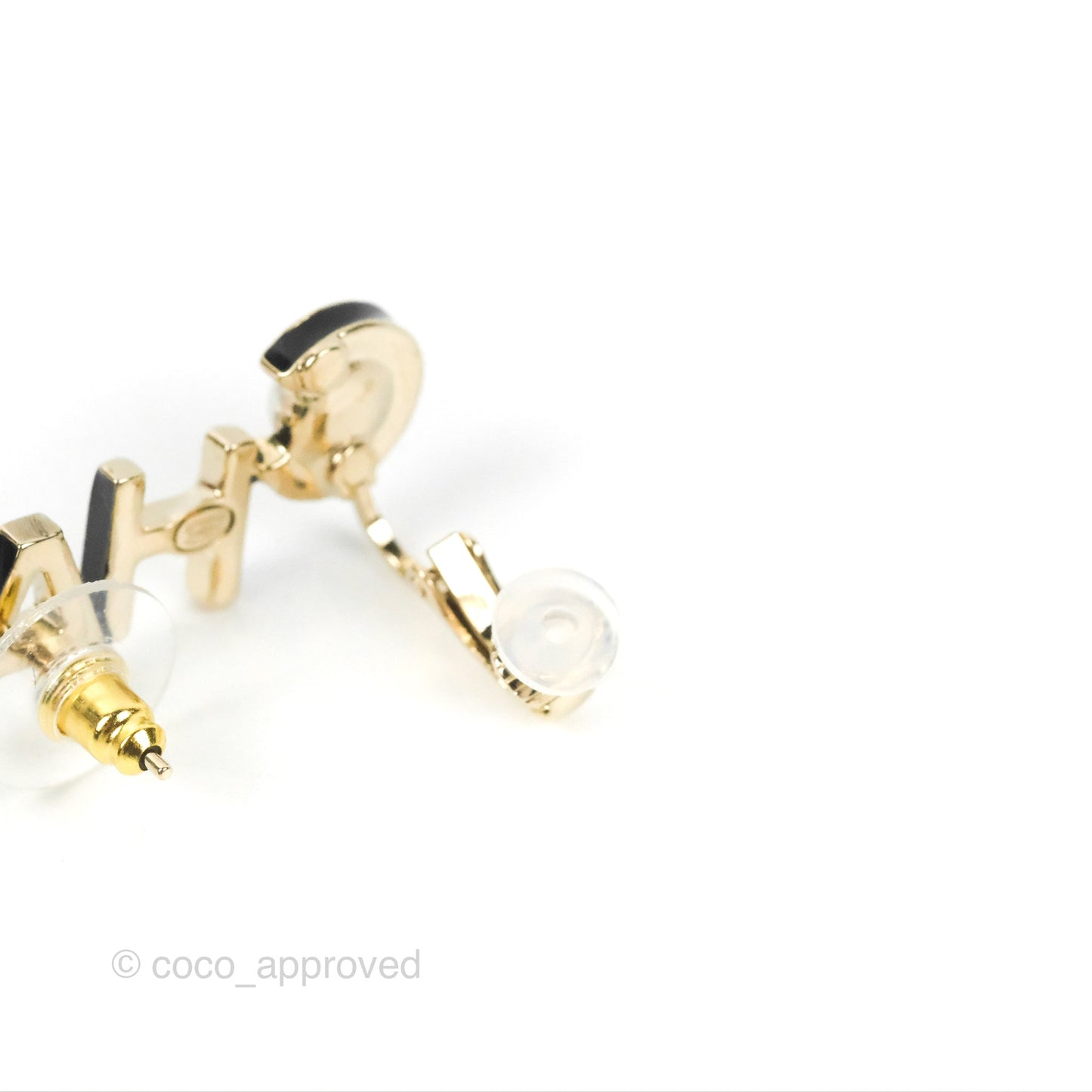 Chanel Logo Pearl Earrings & Ear Clips Gold Tone 22K