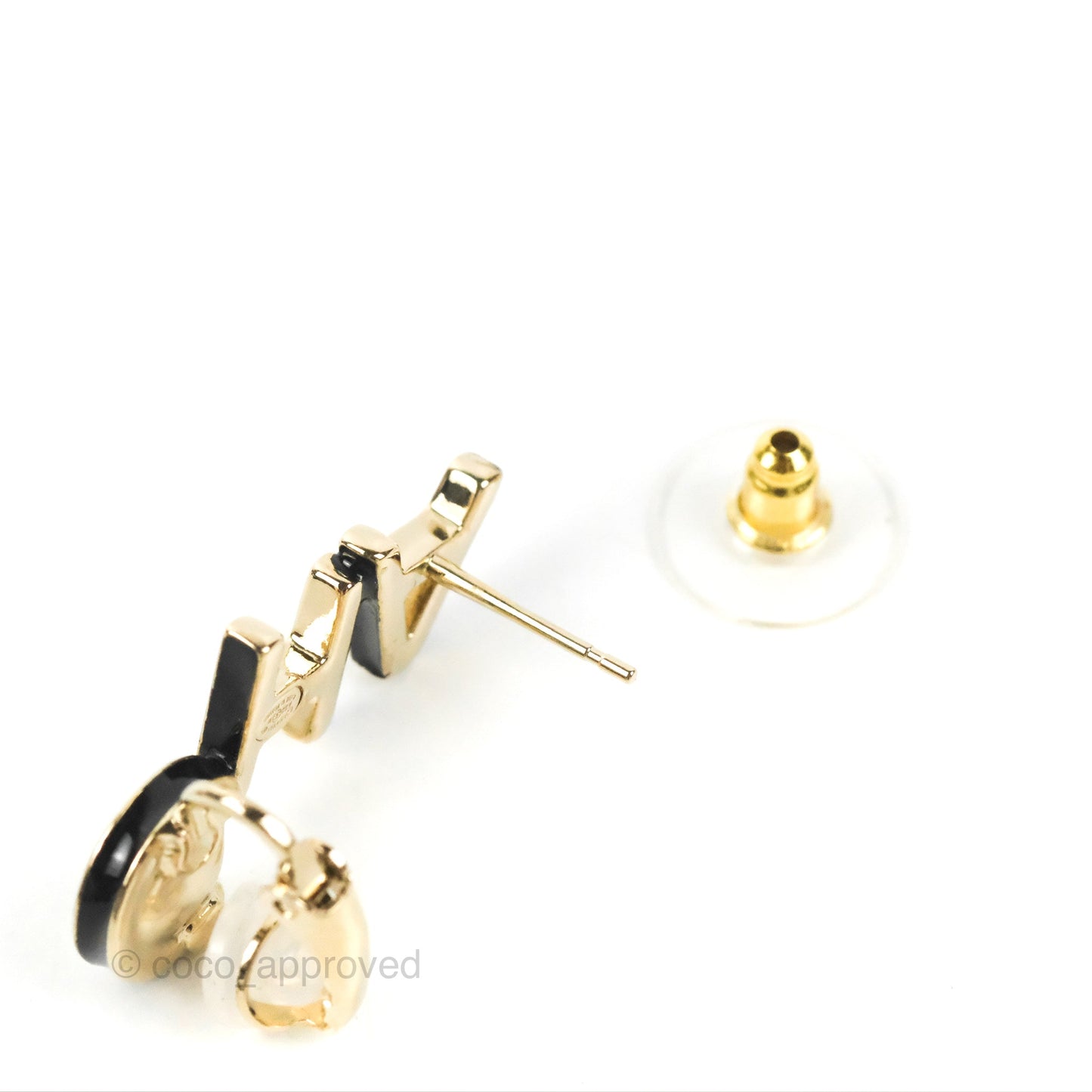 Chanel Logo Pearl Earrings & Ear Clips Gold Tone 22K