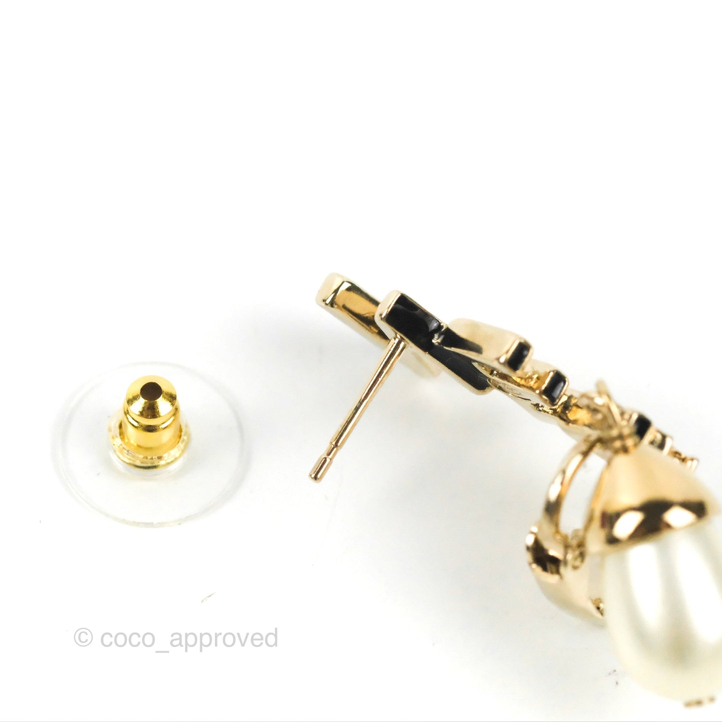 Chanel Logo Pearl Earrings & Ear Clips Gold Tone 22K