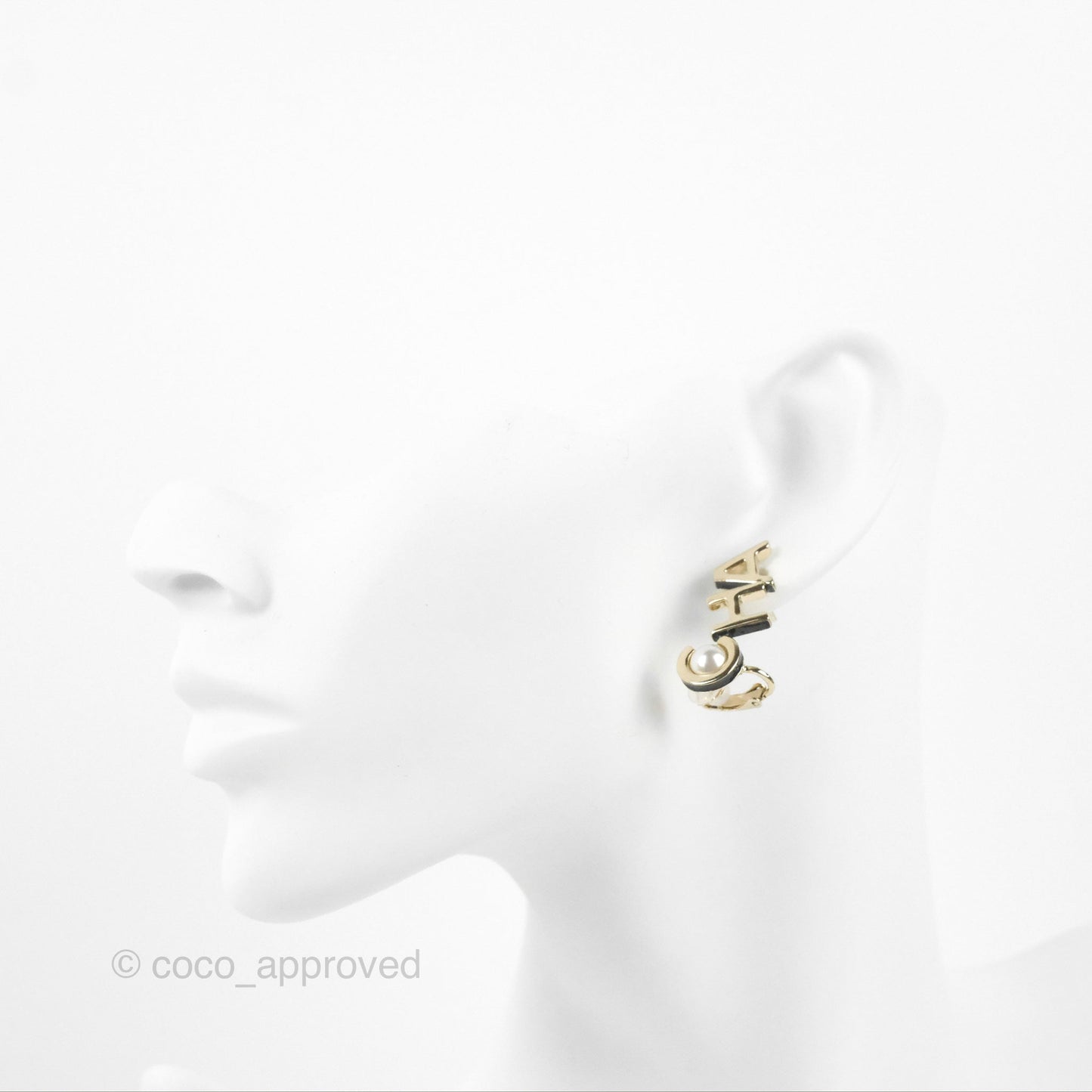 Chanel Logo Pearl Earrings & Ear Clips Gold Tone 22K