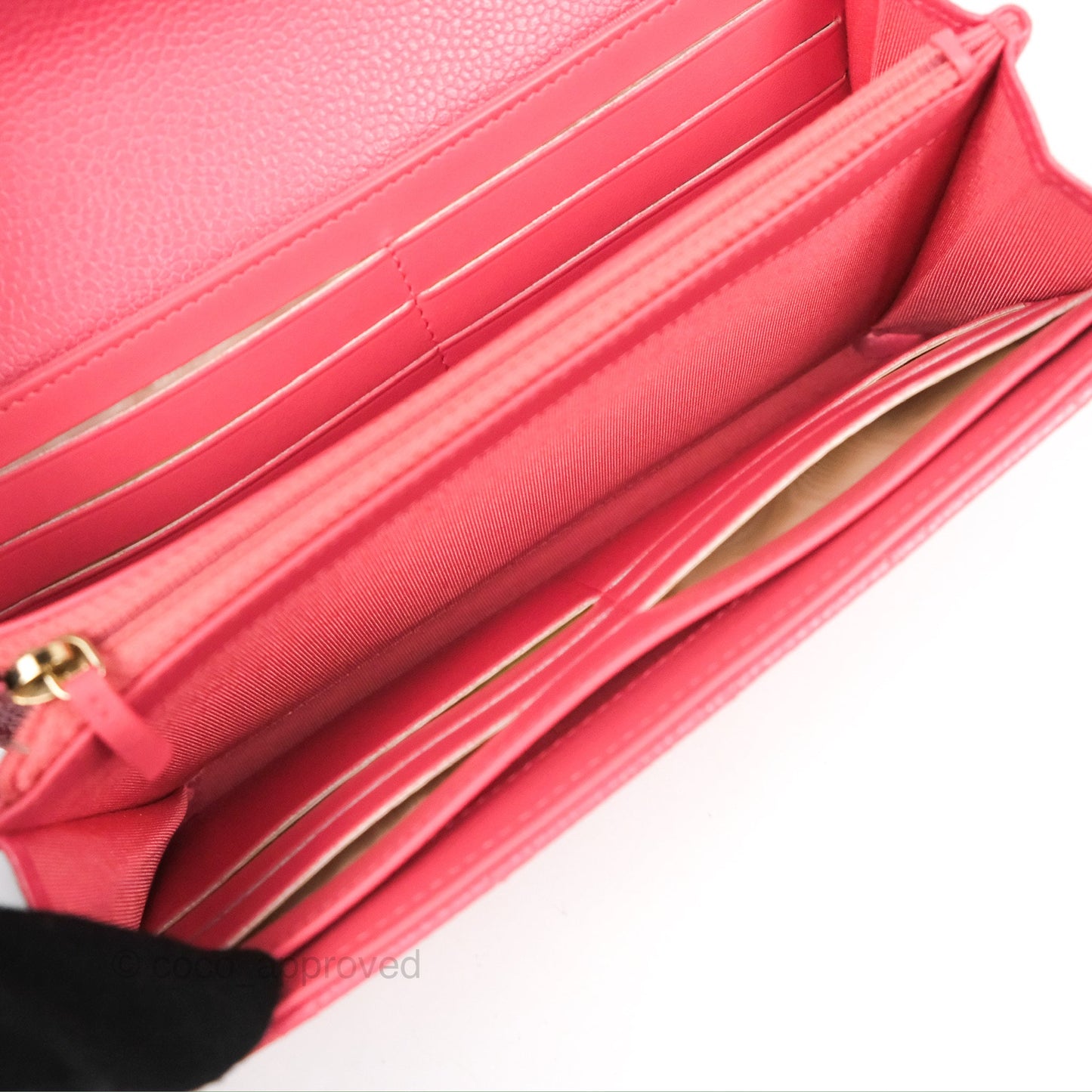 Chanel Quilted Classic Zip Long Wallet Pink Caviar Gold Hardware