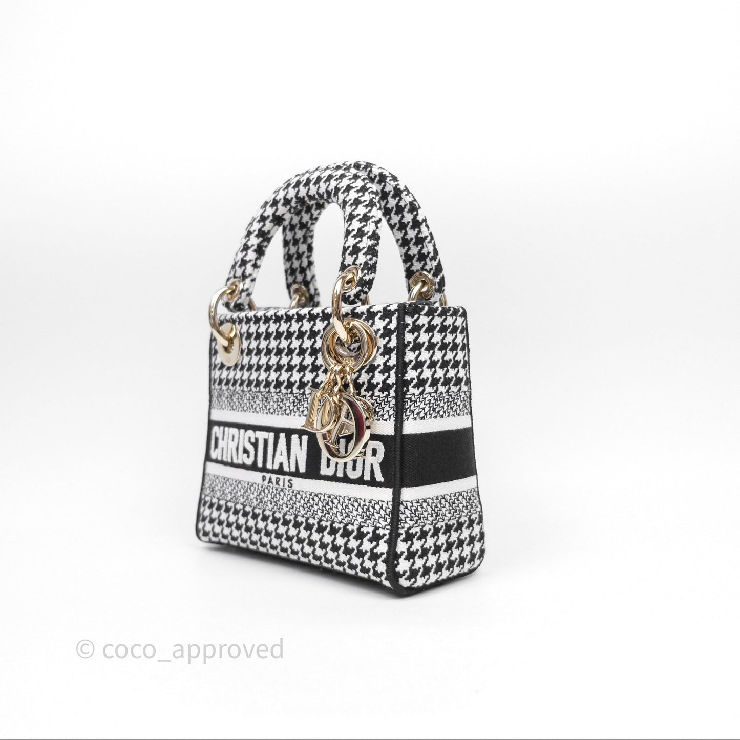 Christian Dior Mini Lady D-Lite Bag Black White Houndstooth