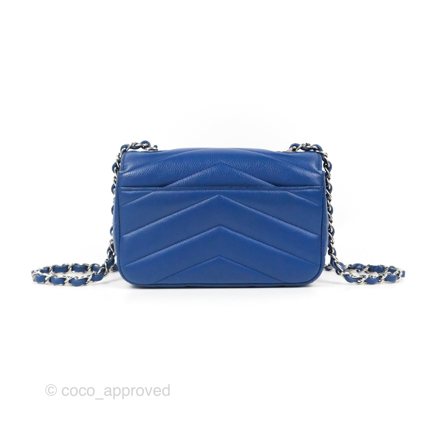 Chanel Chevron Flap Blue Grained Calfskin Silver Hardware
