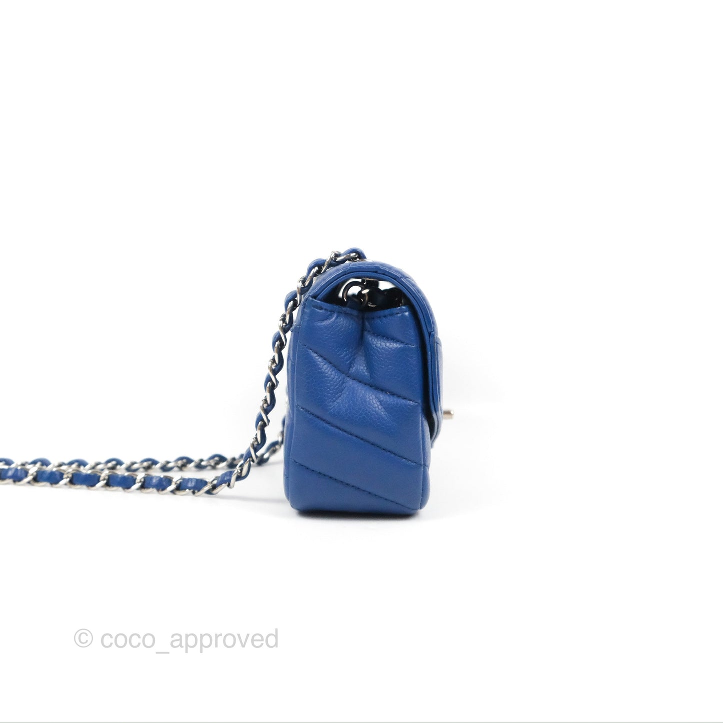 Chanel Chevron Flap Blue Grained Calfskin Silver Hardware
