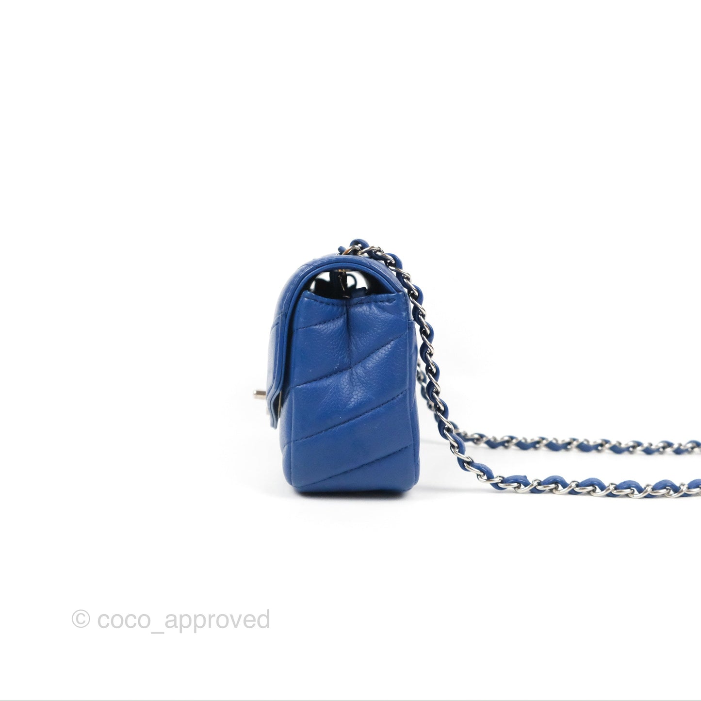 Chanel Chevron Flap Blue Grained Calfskin Silver Hardware