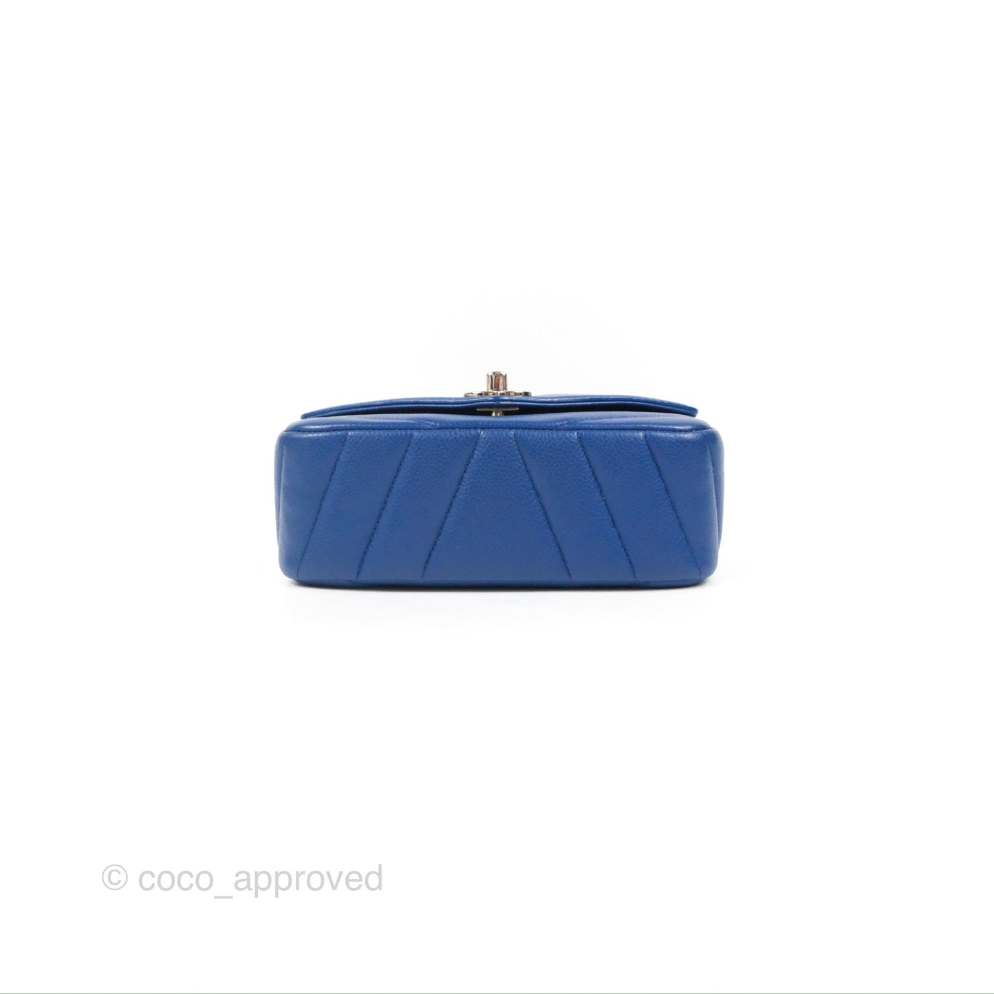 Chanel Chevron Flap Blue Grained Calfskin Silver Hardware