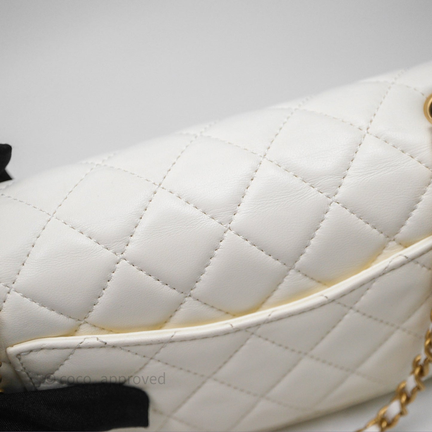 Chanel Mini Rectangular Pearl Crush Quilted White Lambskin Aged Gold Hardware