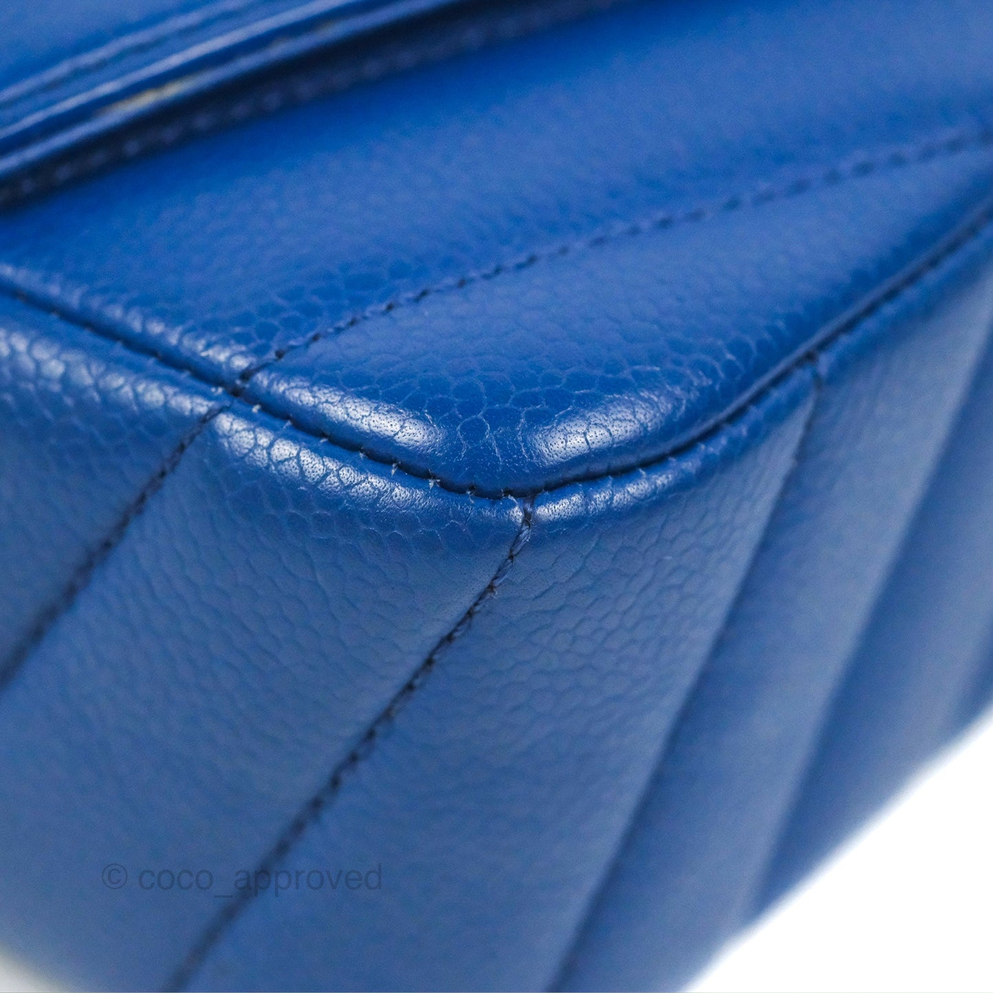 Chanel Chevron Flap Blue Grained Calfskin Silver Hardware