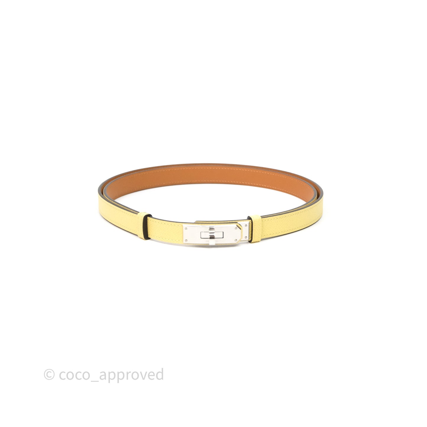 Hermès Kelly Buckle Belt 1Z Jaune Poussin Epsom Palladium Hardware