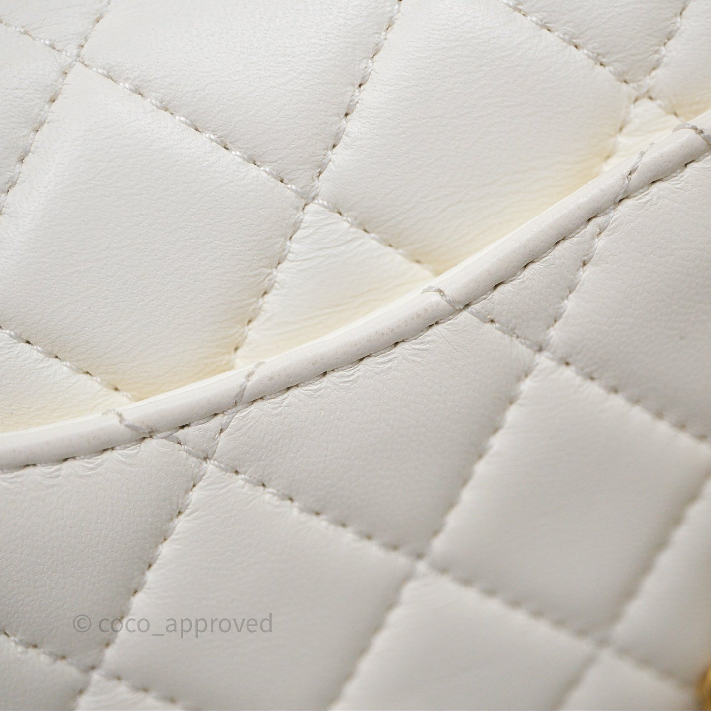 Chanel Mini Rectangular Pearl Crush Quilted White Lambskin Aged Gold Hardware