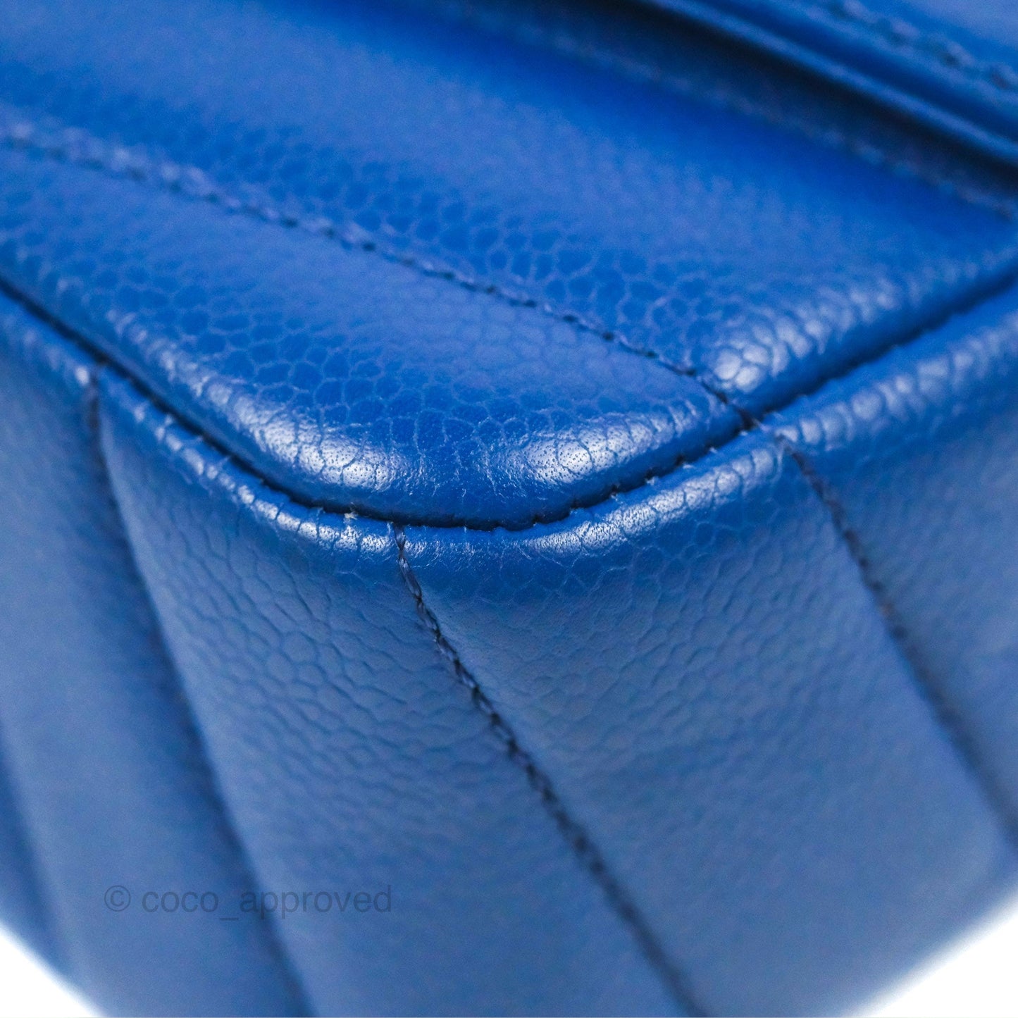Chanel Chevron Flap Blue Grained Calfskin Silver Hardware