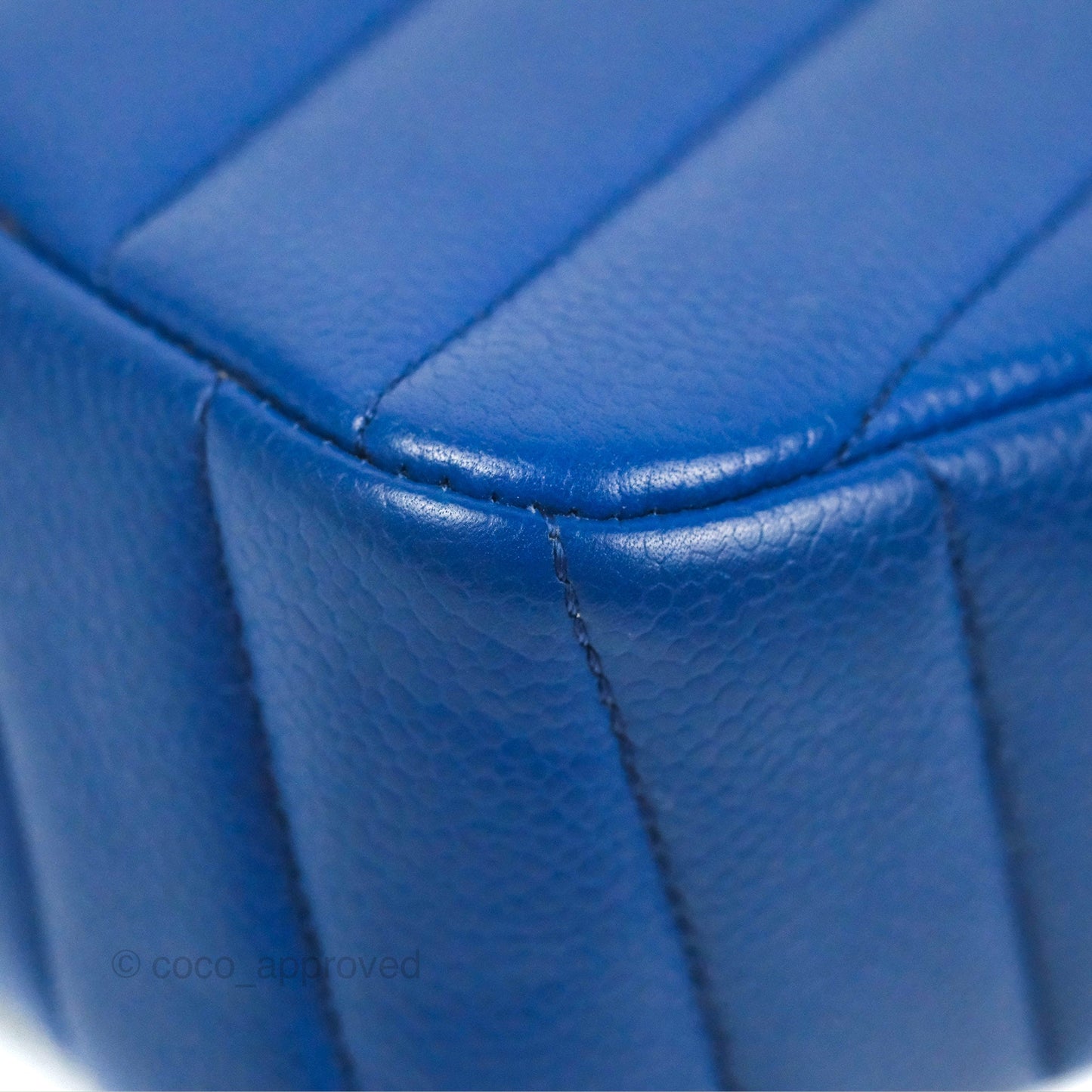 Chanel Chevron Flap Blue Grained Calfskin Silver Hardware