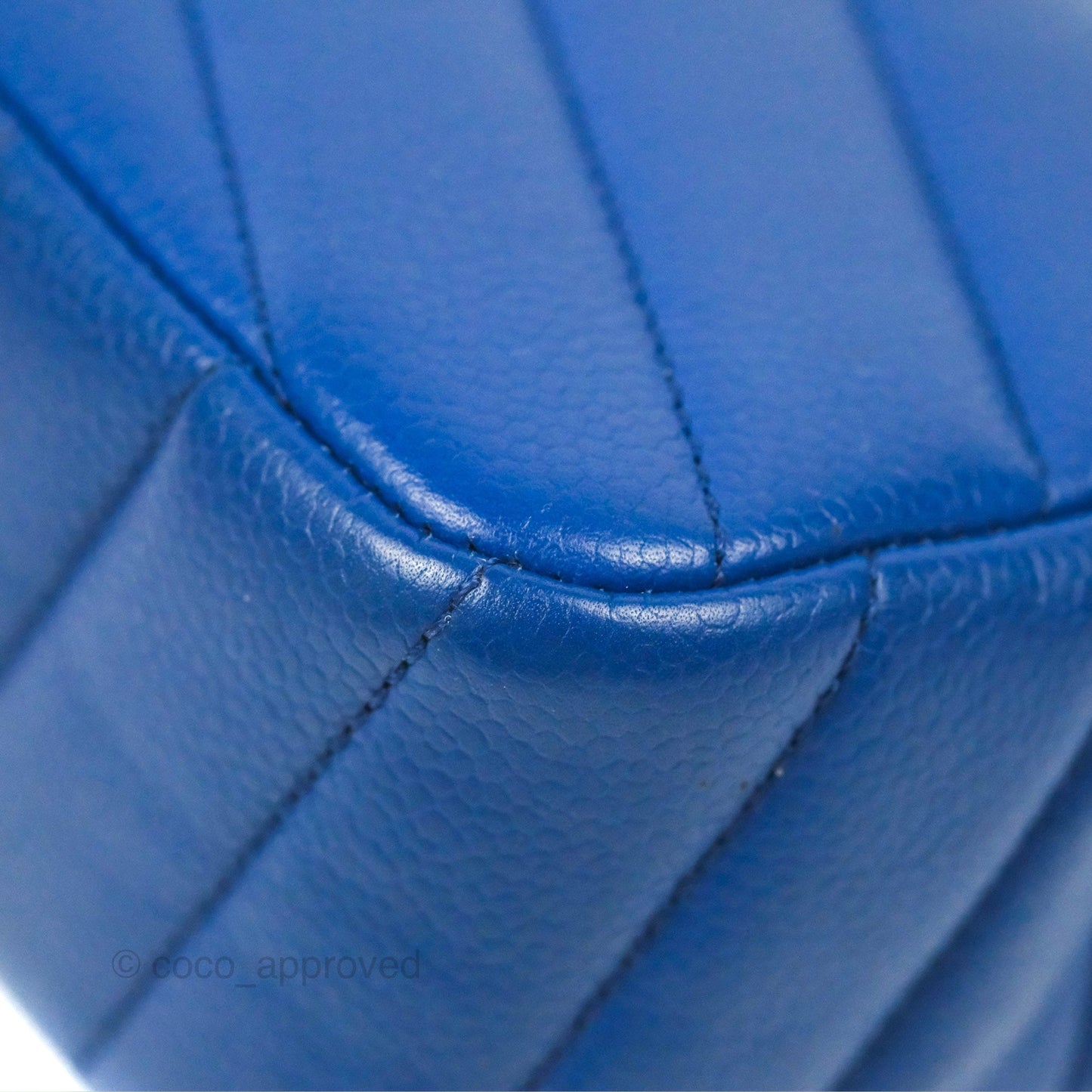 Chanel Chevron Flap Blue Grained Calfskin Silver Hardware