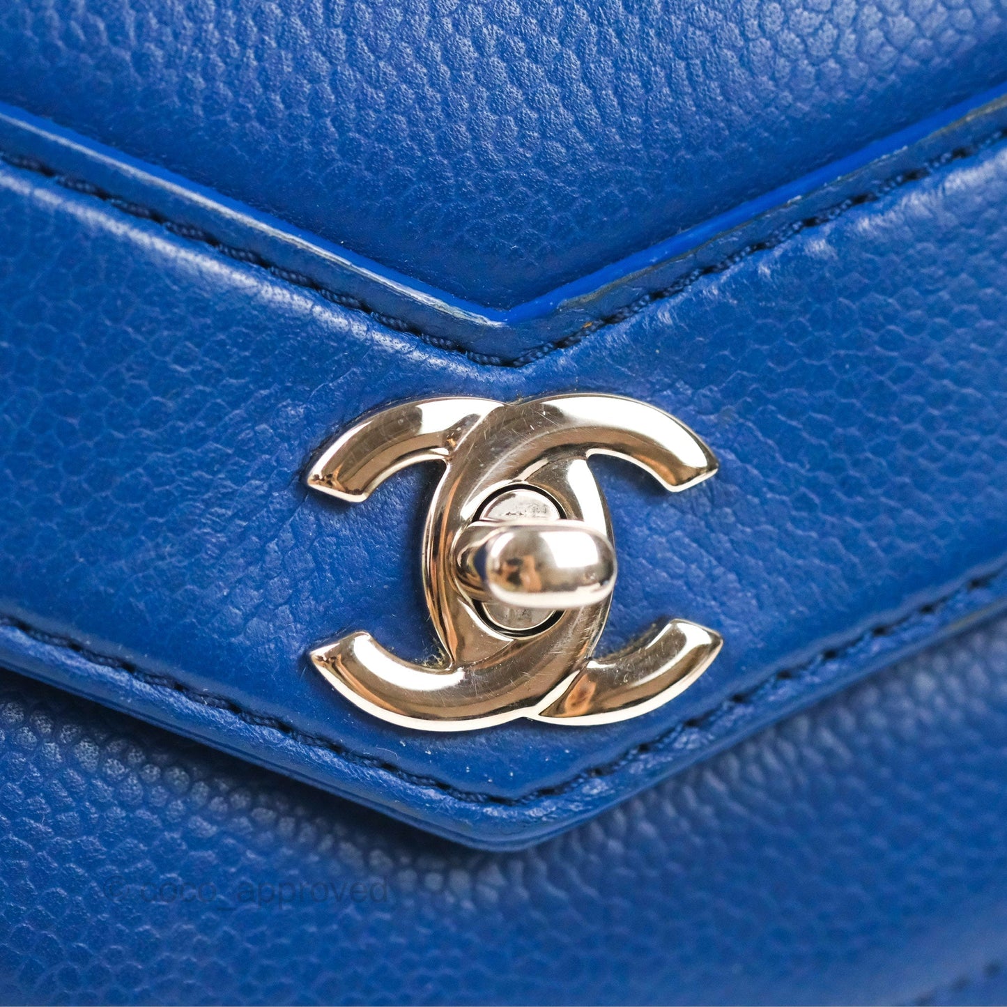 Chanel Chevron Flap Blue Grained Calfskin Silver Hardware