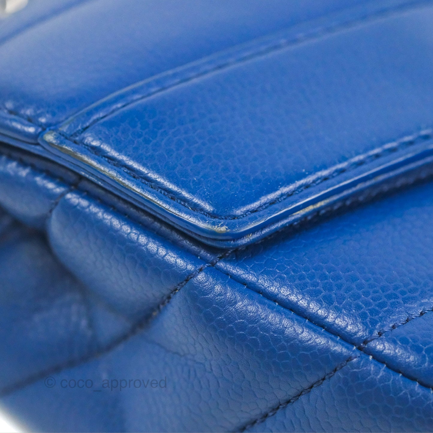 Chanel Chevron Flap Blue Grained Calfskin Silver Hardware