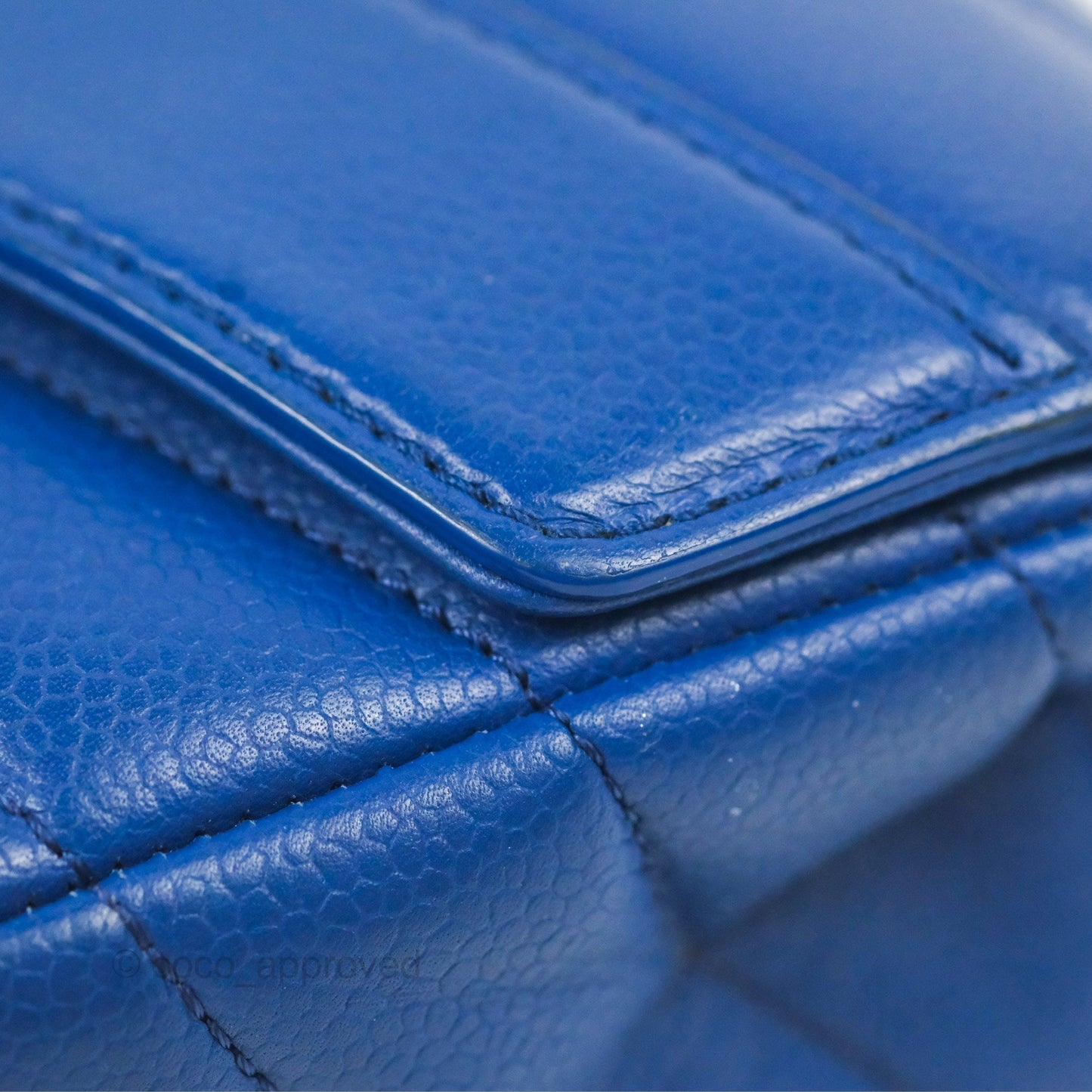 Chanel Chevron Flap Blue Grained Calfskin Silver Hardware