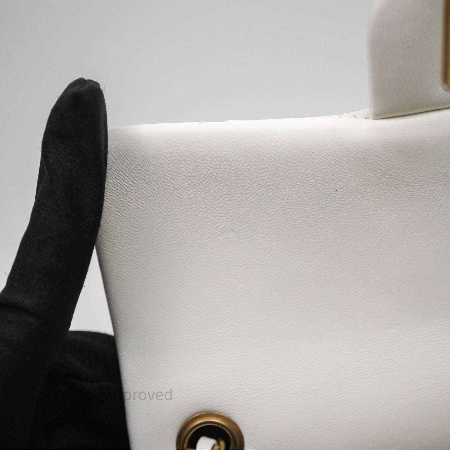 Chanel Mini Rectangular Pearl Crush Quilted White Lambskin Aged Gold Hardware
