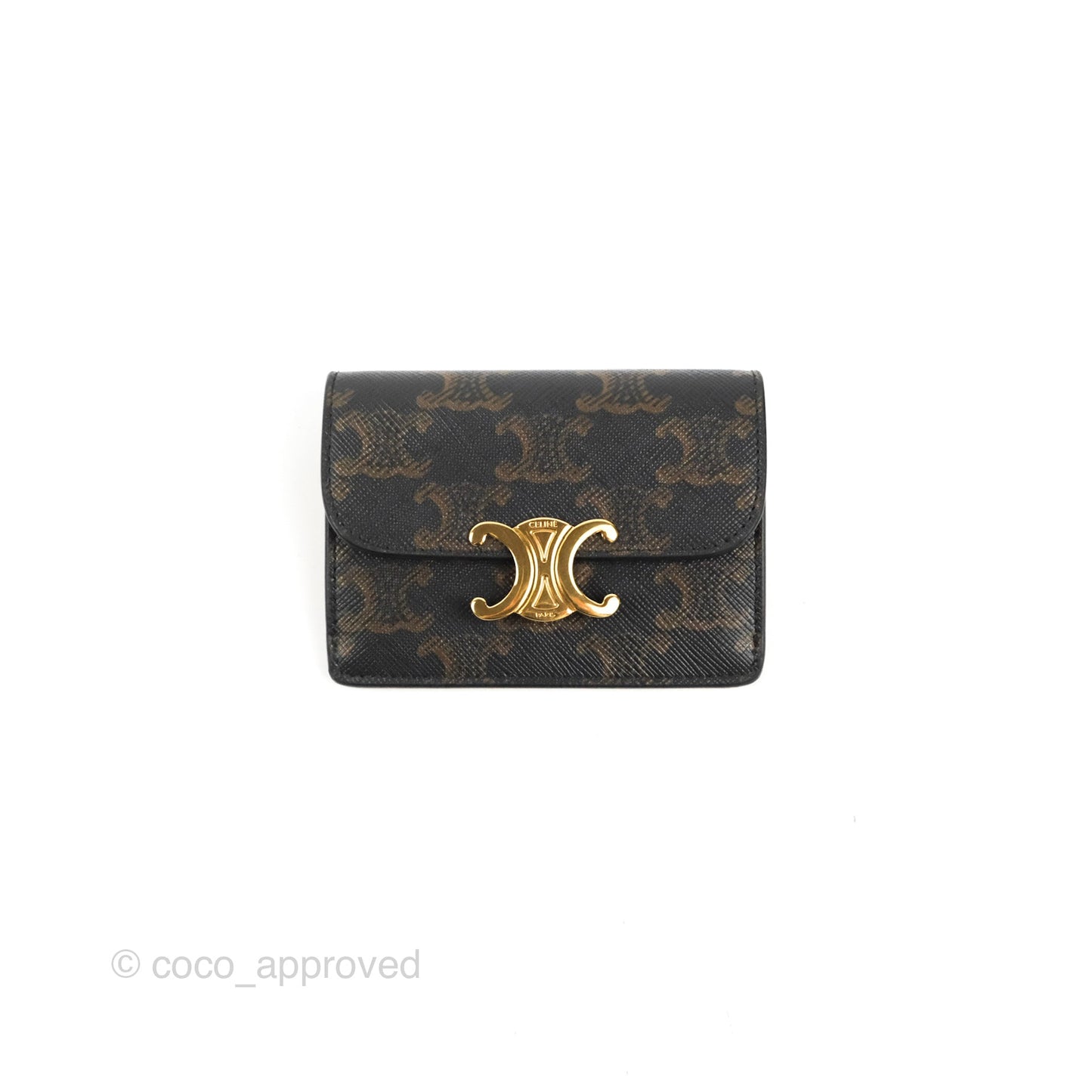Celine Card Holder with Flap Triomphe Canvas Tan