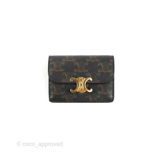 Celine Card Holder with Flap Triomphe Canvas Tan