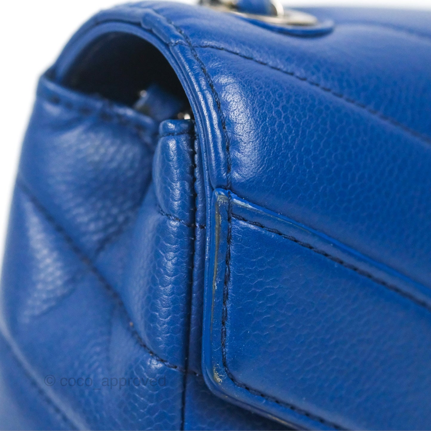 Chanel Chevron Flap Blue Grained Calfskin Silver Hardware