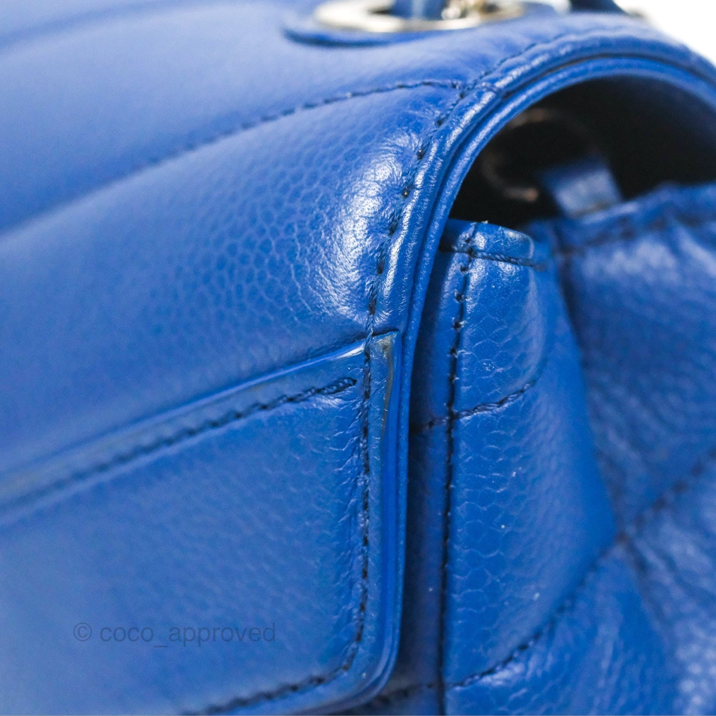 Chanel Chevron Flap Blue Grained Calfskin Silver Hardware