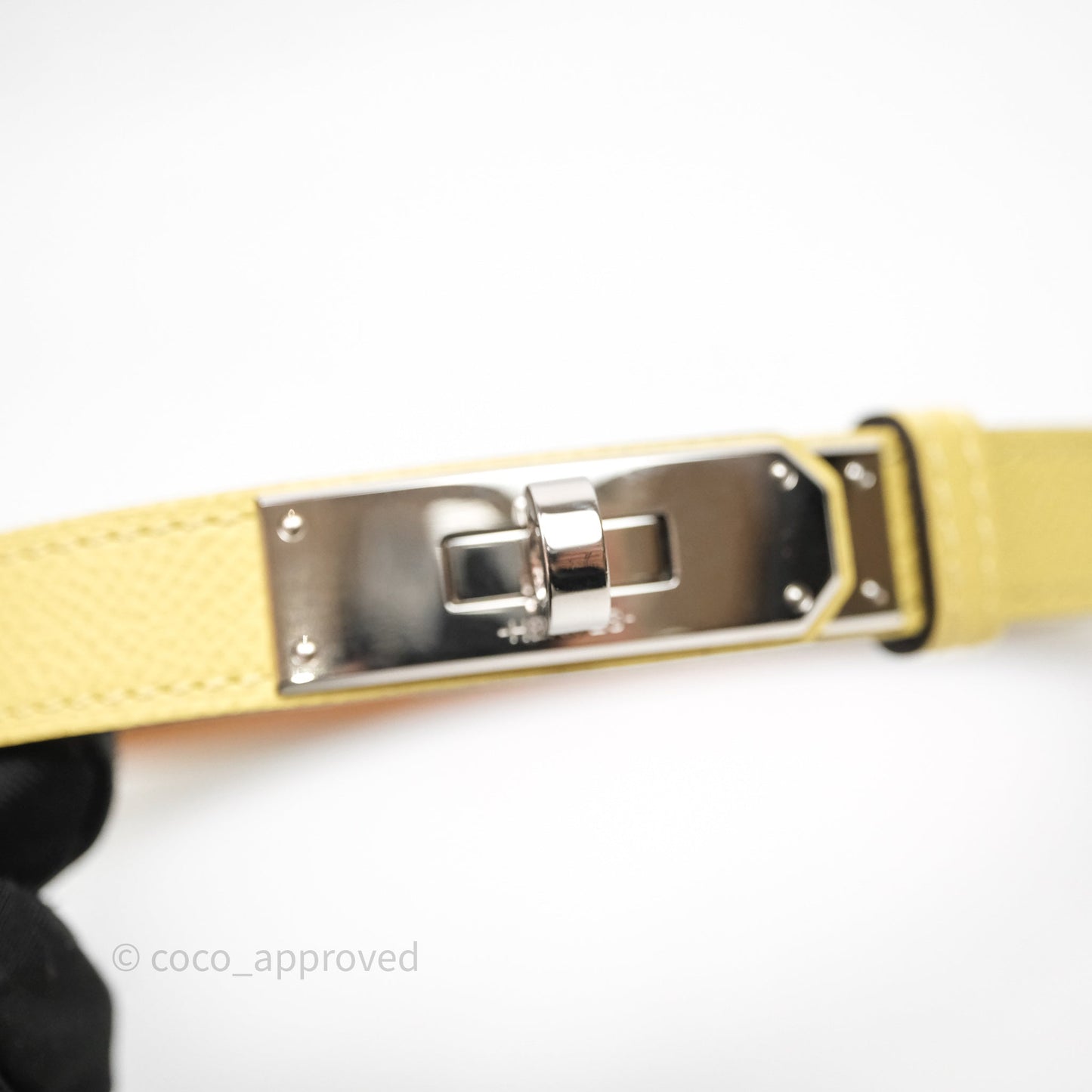 Hermès Kelly Buckle Belt 1Z Jaune Poussin Epsom Palladium Hardware